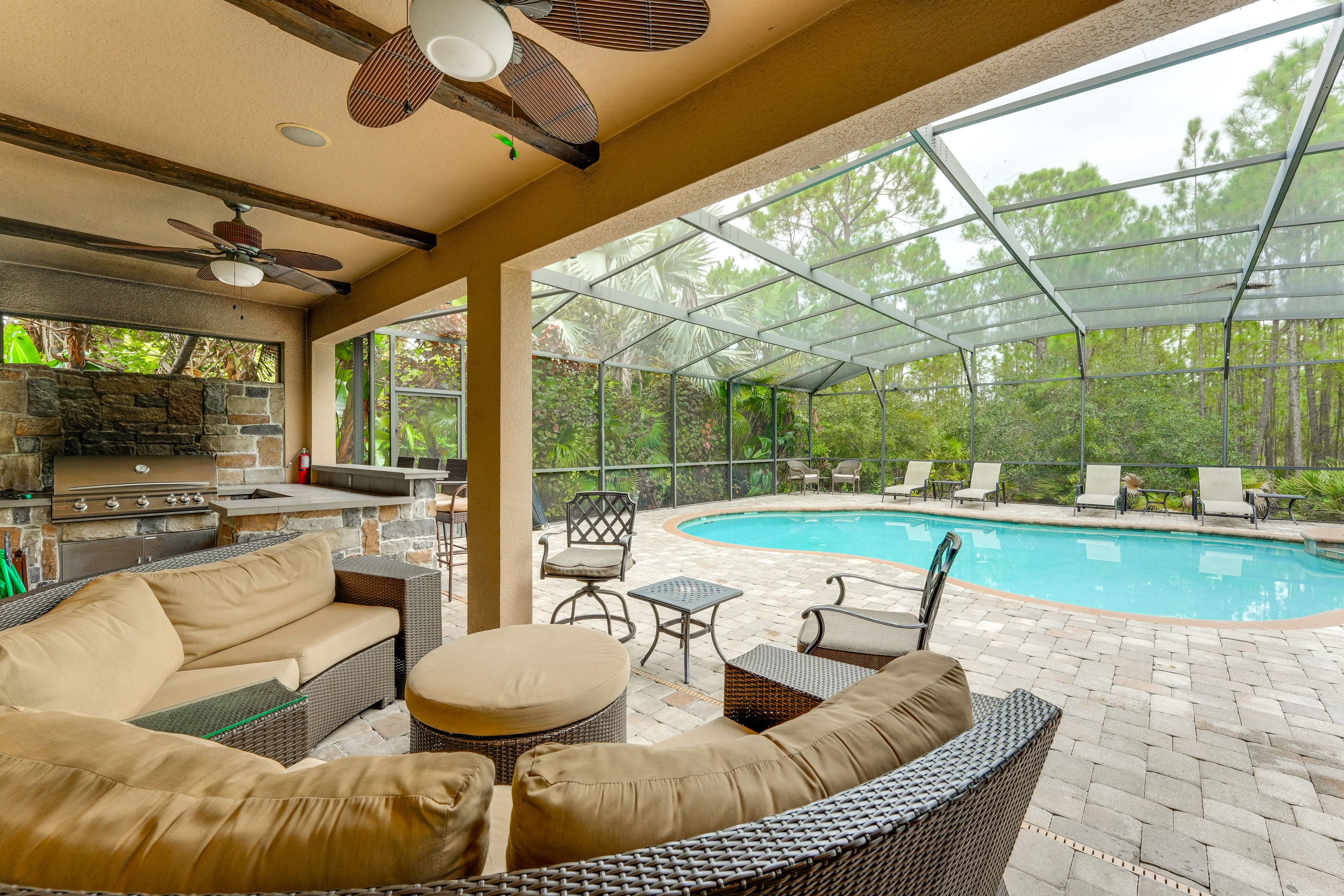 Screened-In Lanai | Pool & Spa | Built-in BBQ Bar | Large-Screen TV
