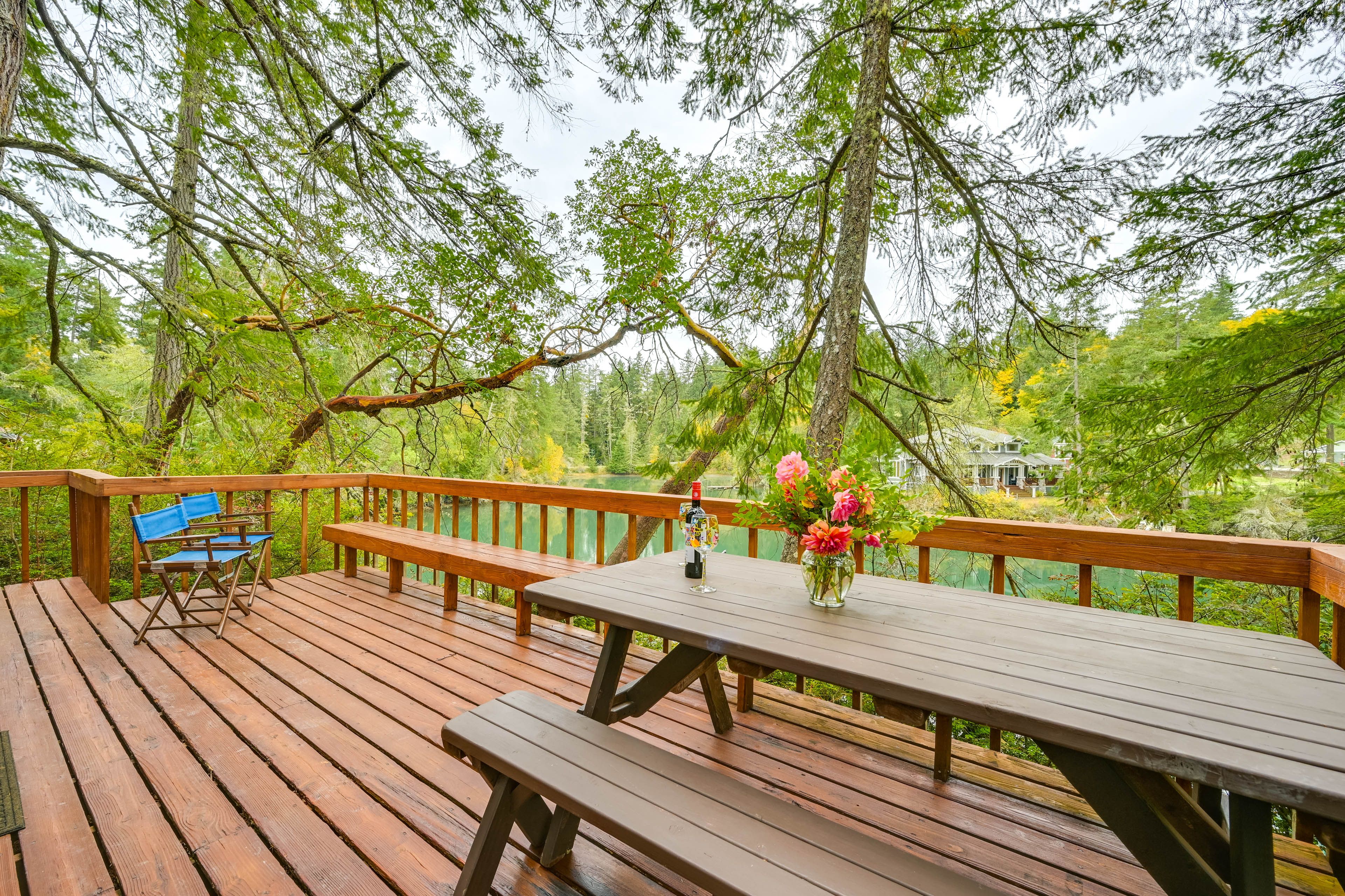 Studio Exterior | Wraparound Deck w/ Seating | Picnic Table