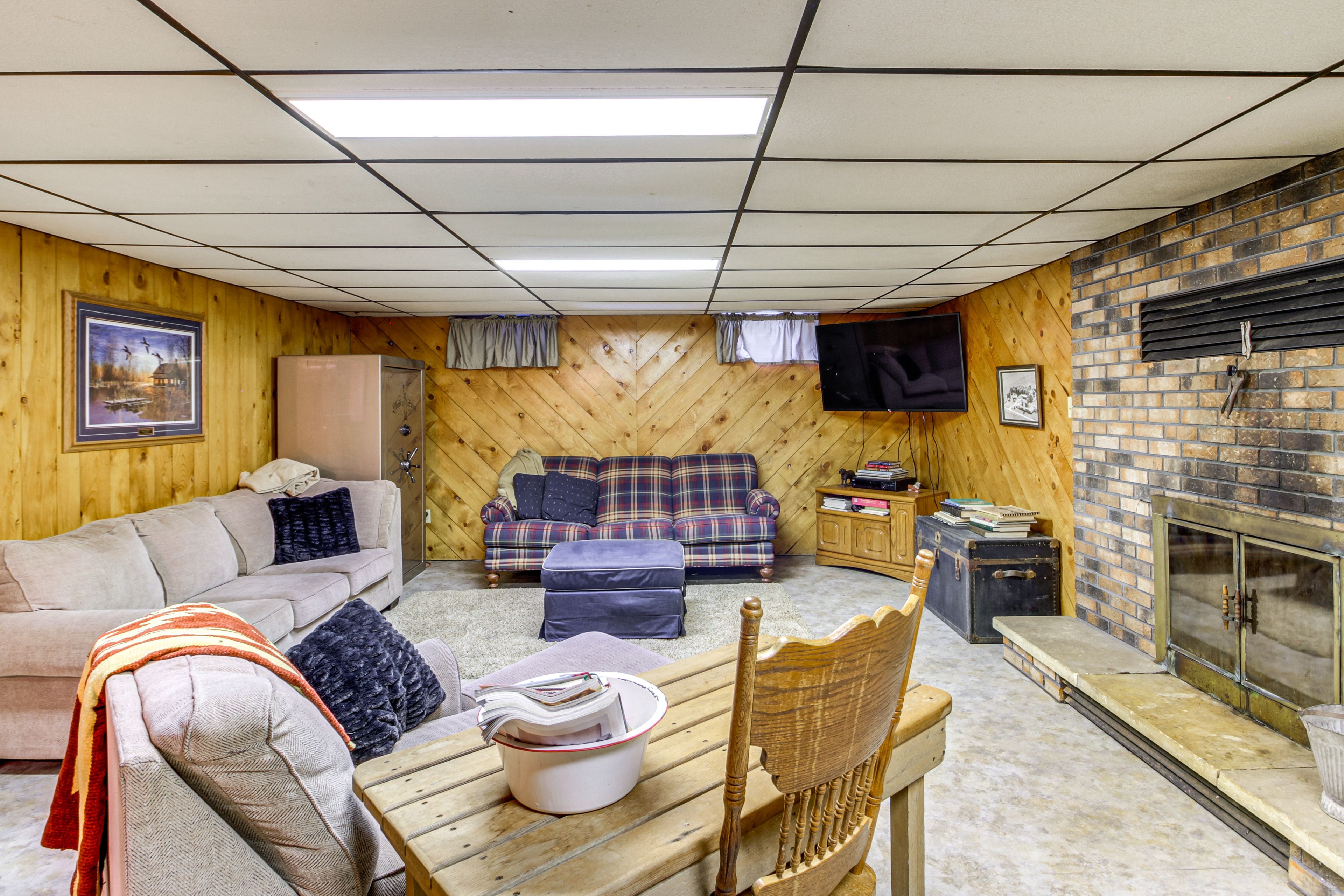 Den | Decorative Cookstove & Fireplace | Basement