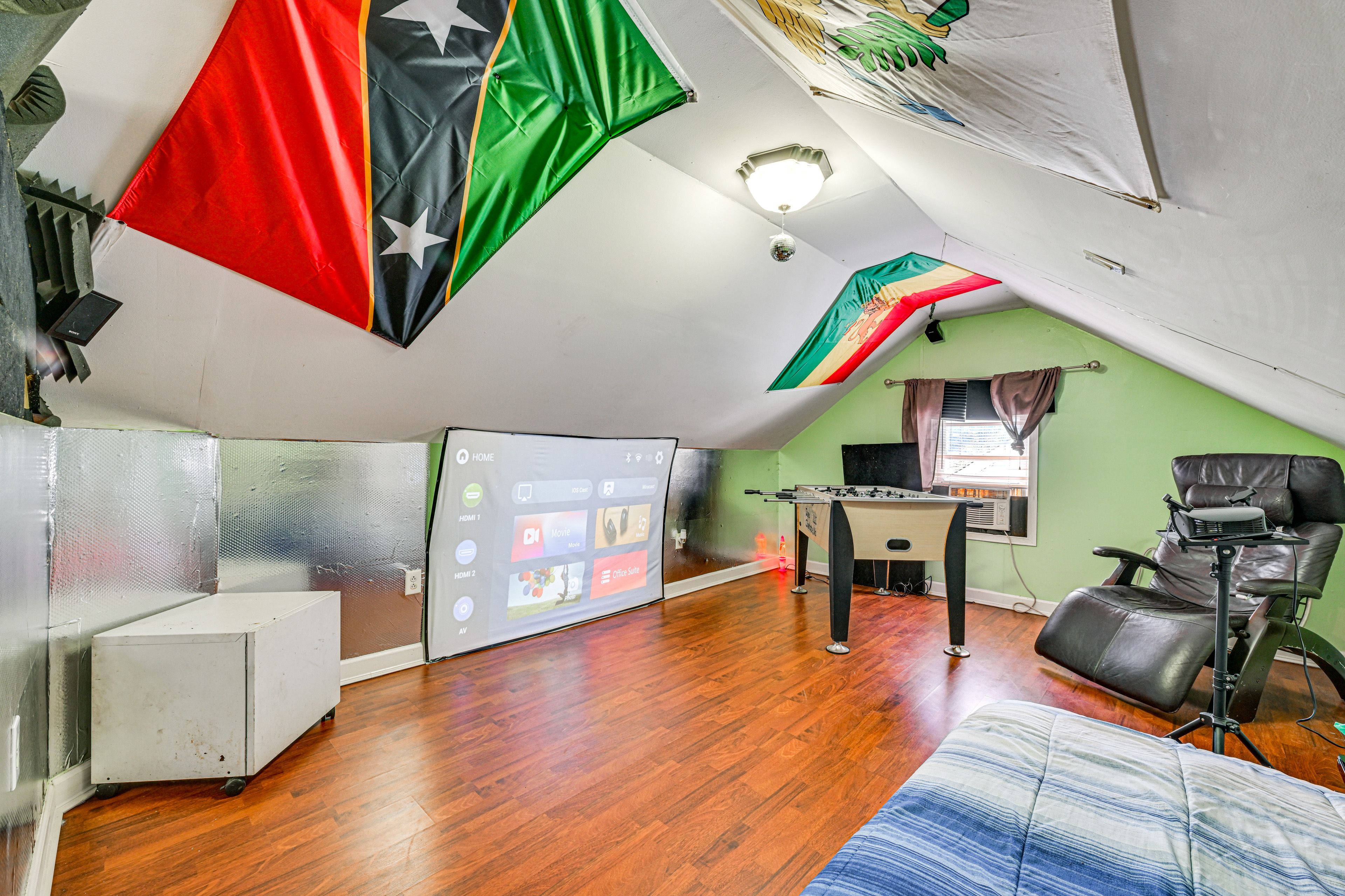 Bedroom 3 (Loft) | 2nd Floor | 2 Twin Beds | Projector Screen | Foosball Table
