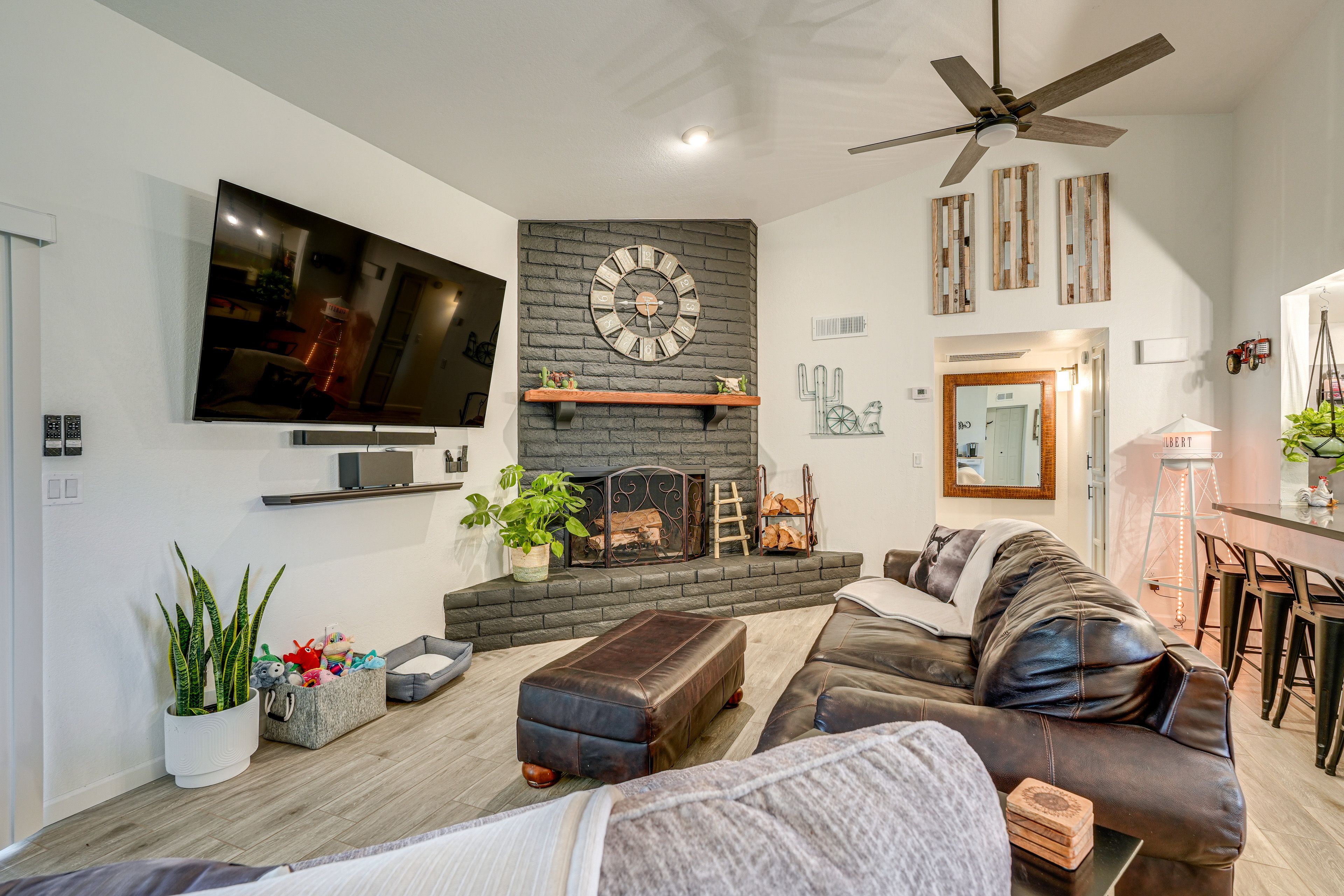 Living Room | Central A/C & Heating | Wood-Burning Fireplace