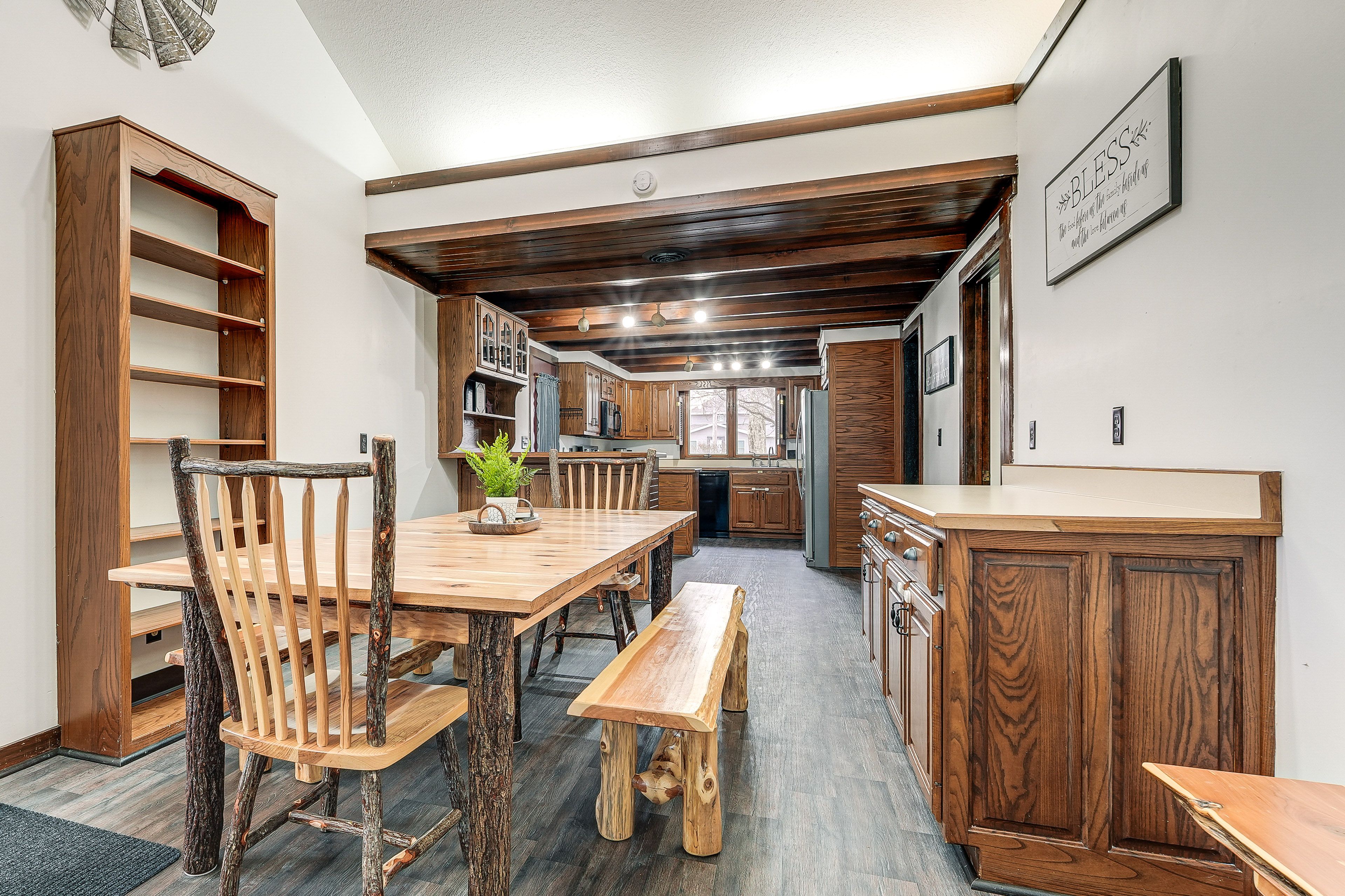 Dining & Kitchen Area | Central Heating & A/C | 2-Story Home