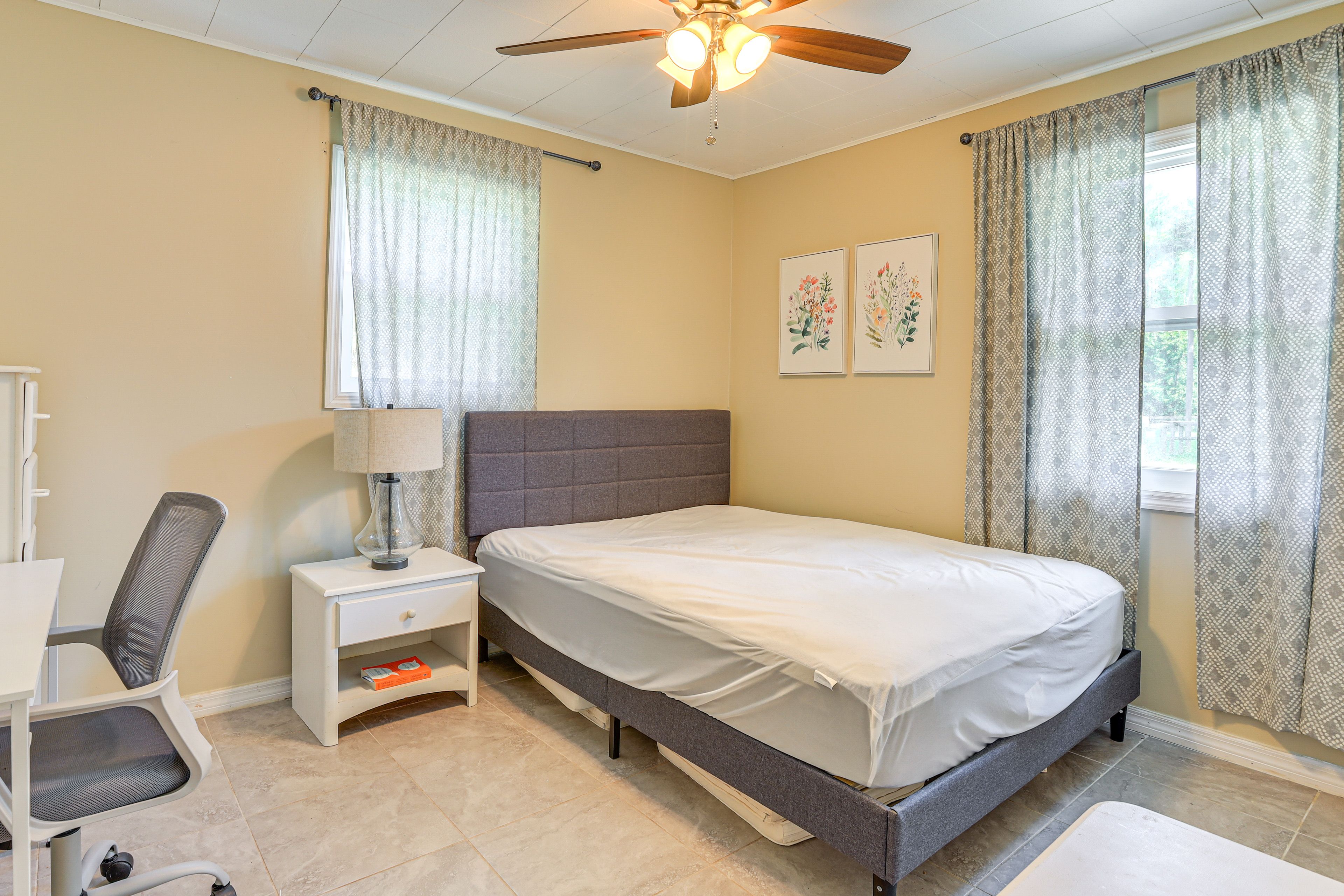 Bedroom 1 | Queen Bed | Linens Provided | Laptop Workspace