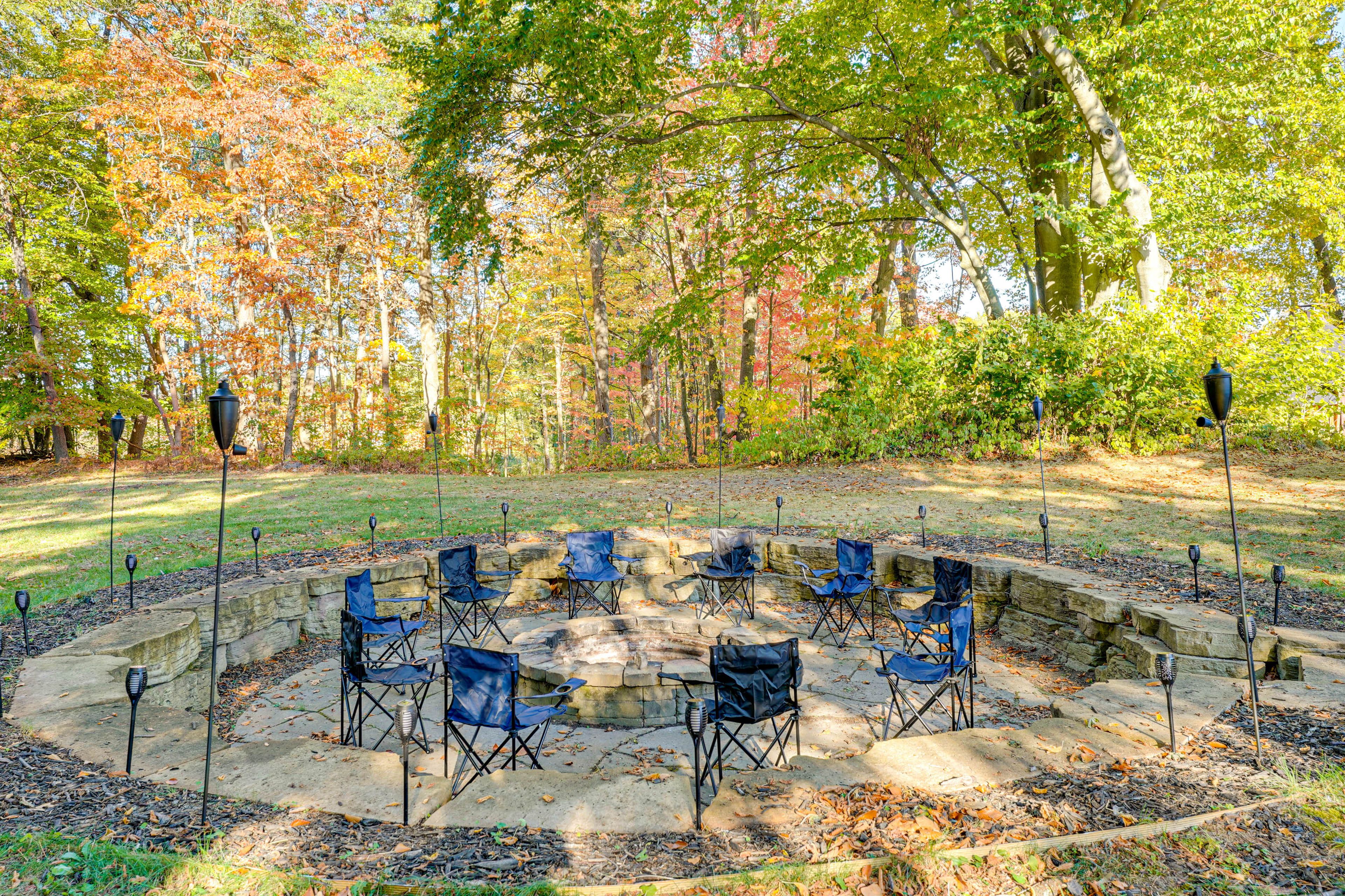 Sunken Fire Pit | On-Site Pond & Dock | Spacious Yard