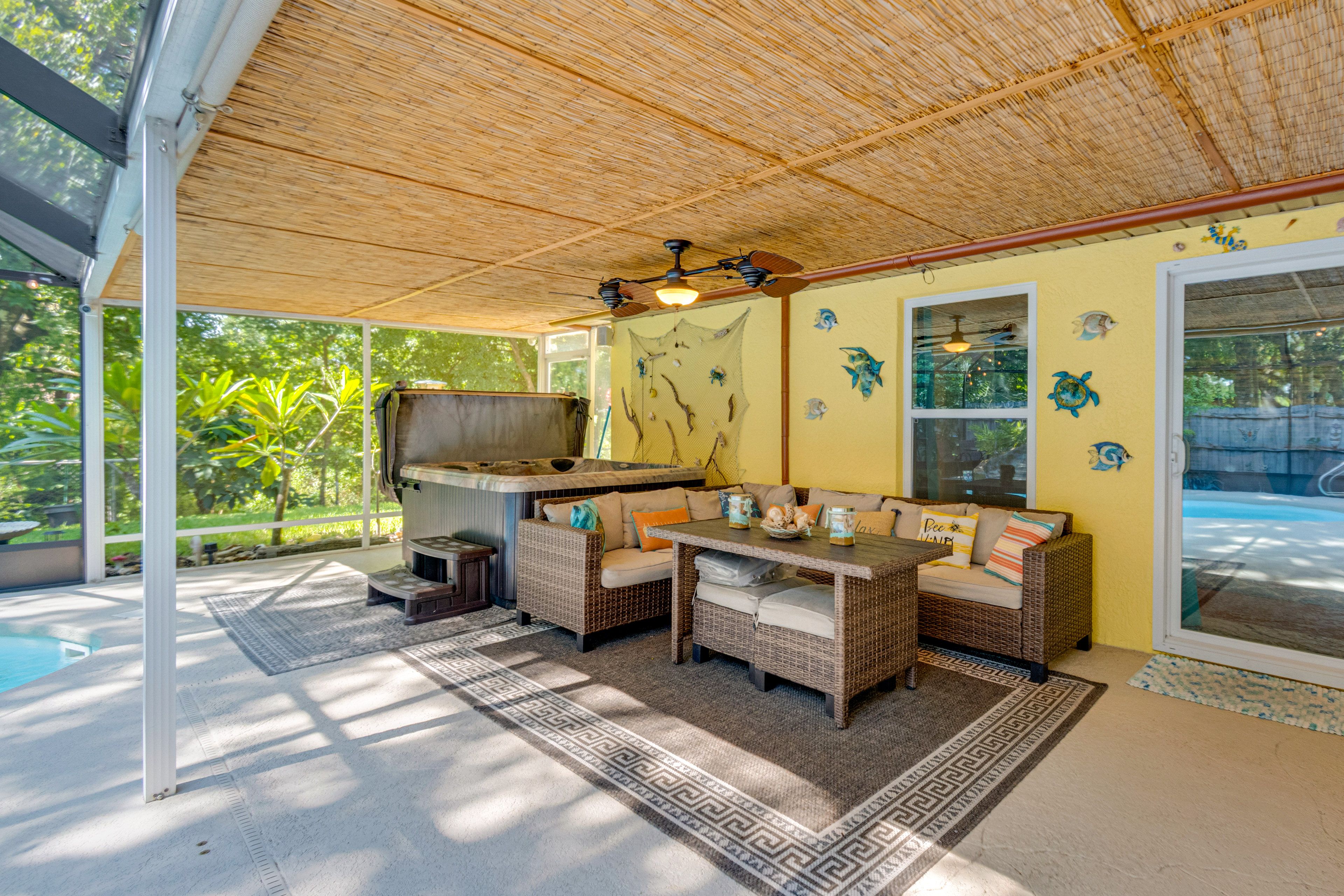Covered Patio | Private Hot Tub | Outdoor Seating