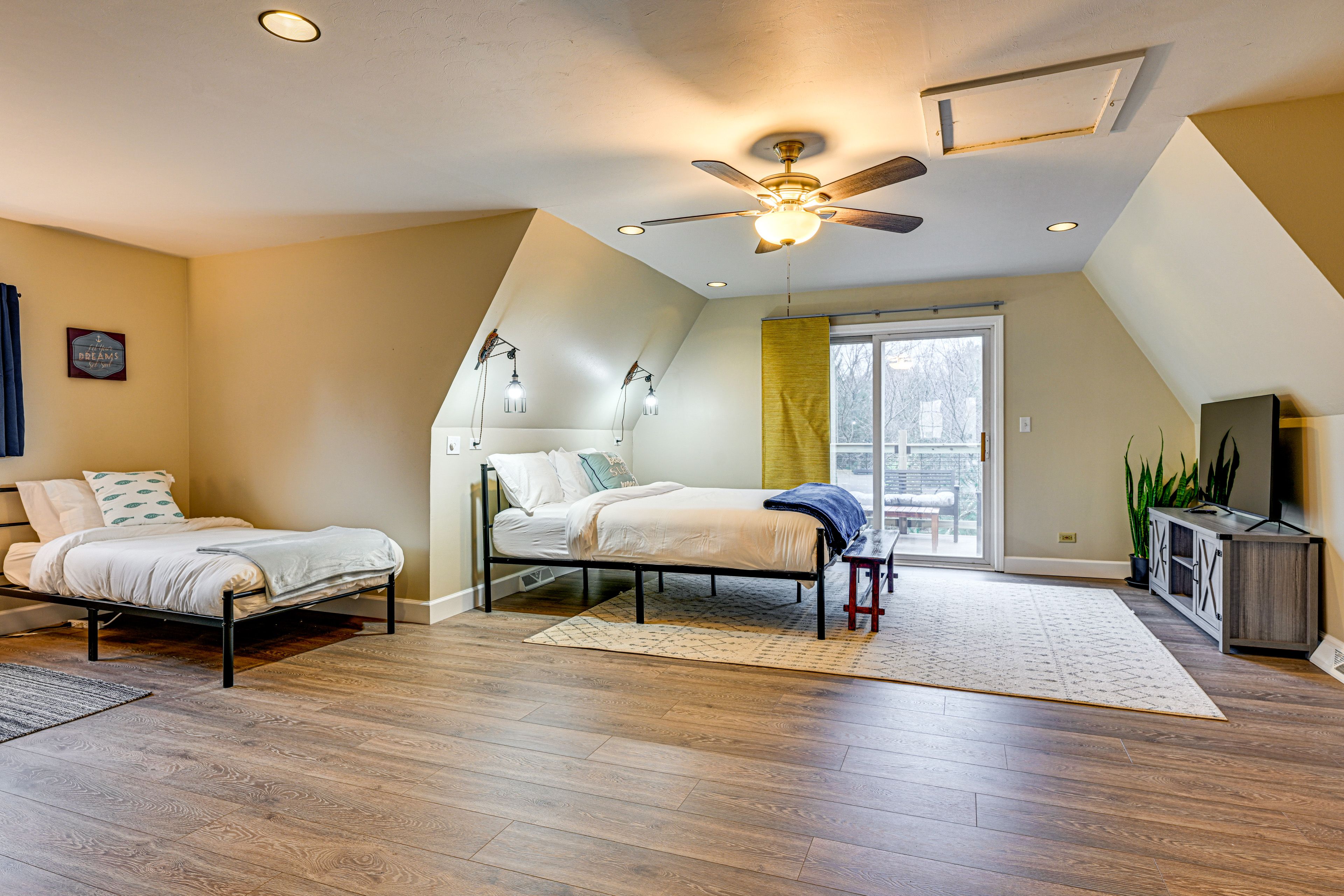 Bedroom 2 | Queen Bed | 2 Twin Beds | 2nd Floor | Balcony Access | Keurig