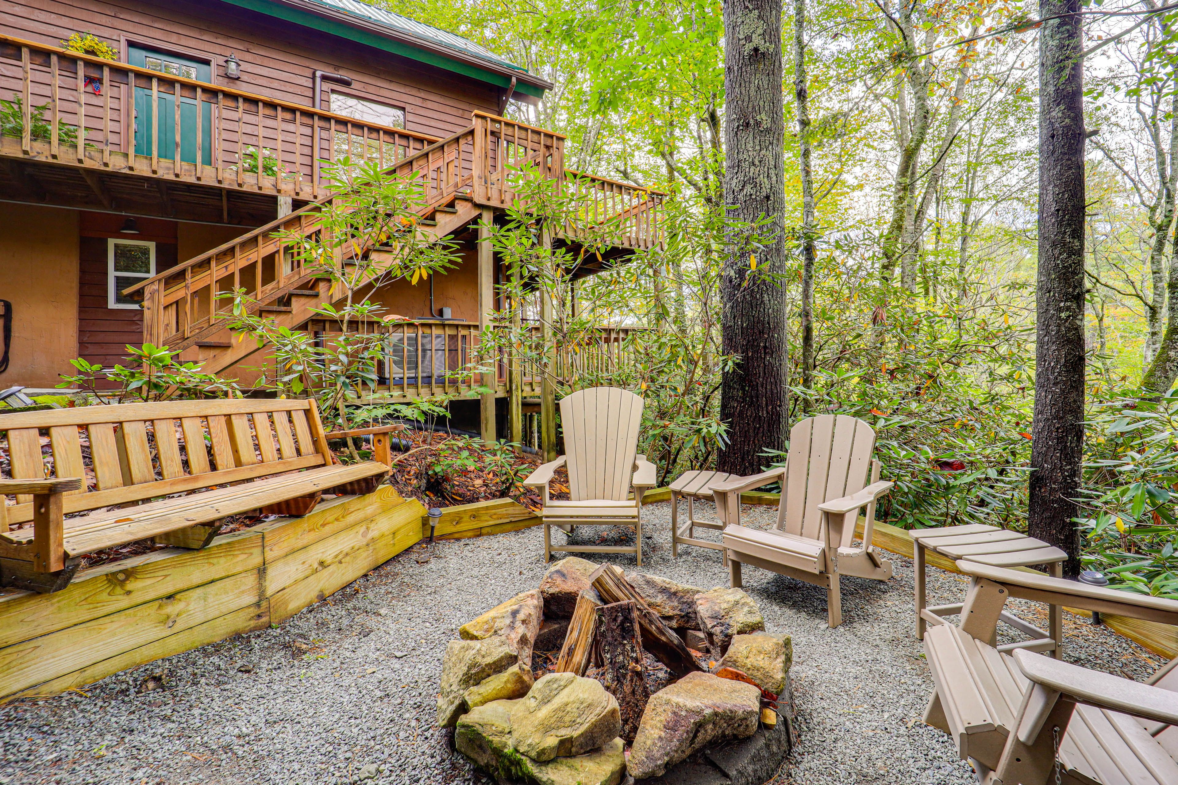 Private Yard | 3-Story Cabin | Fire Pit w/ Seating