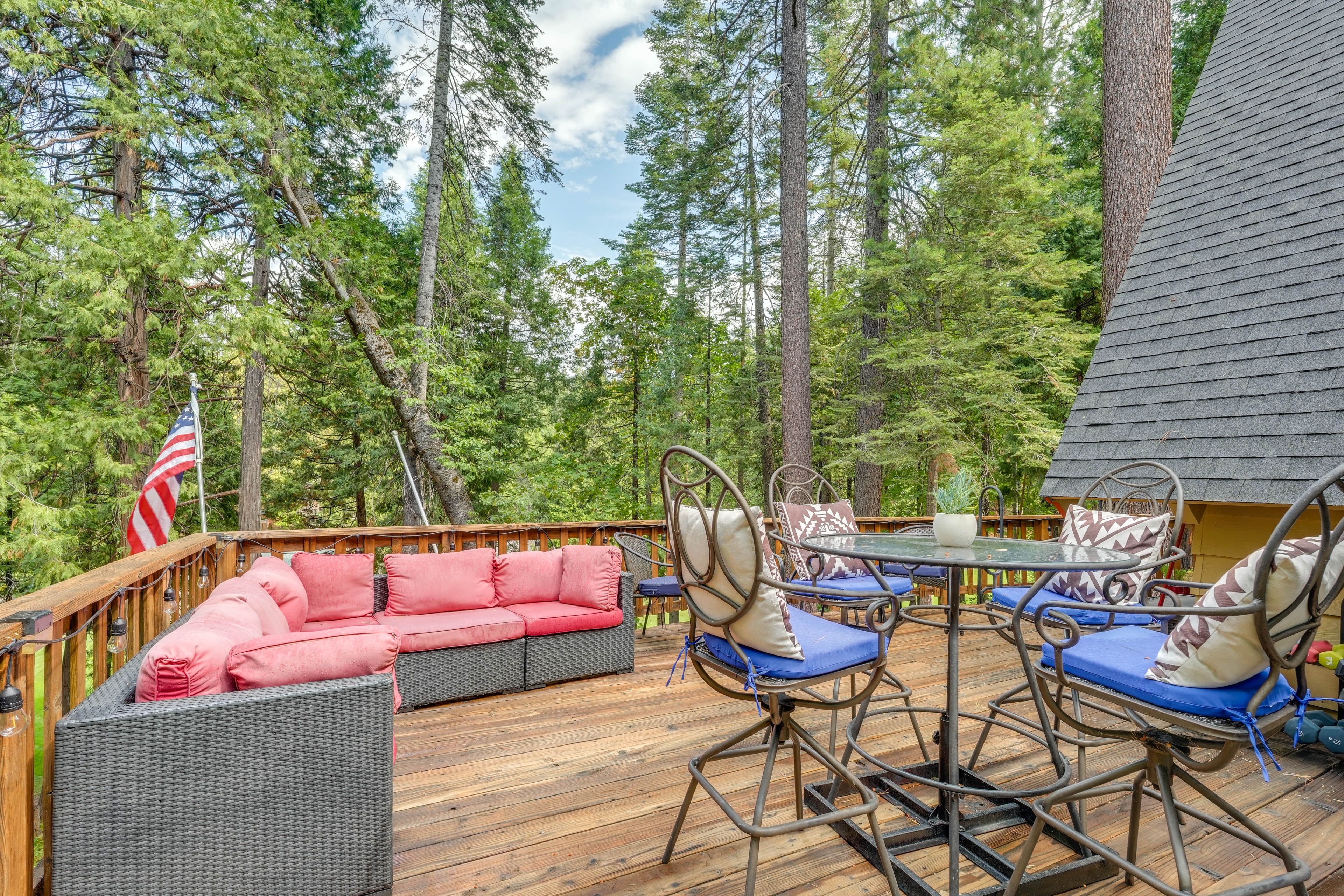 Cabin Exterior | Furnished Deck | Dining Area | Gas Grill