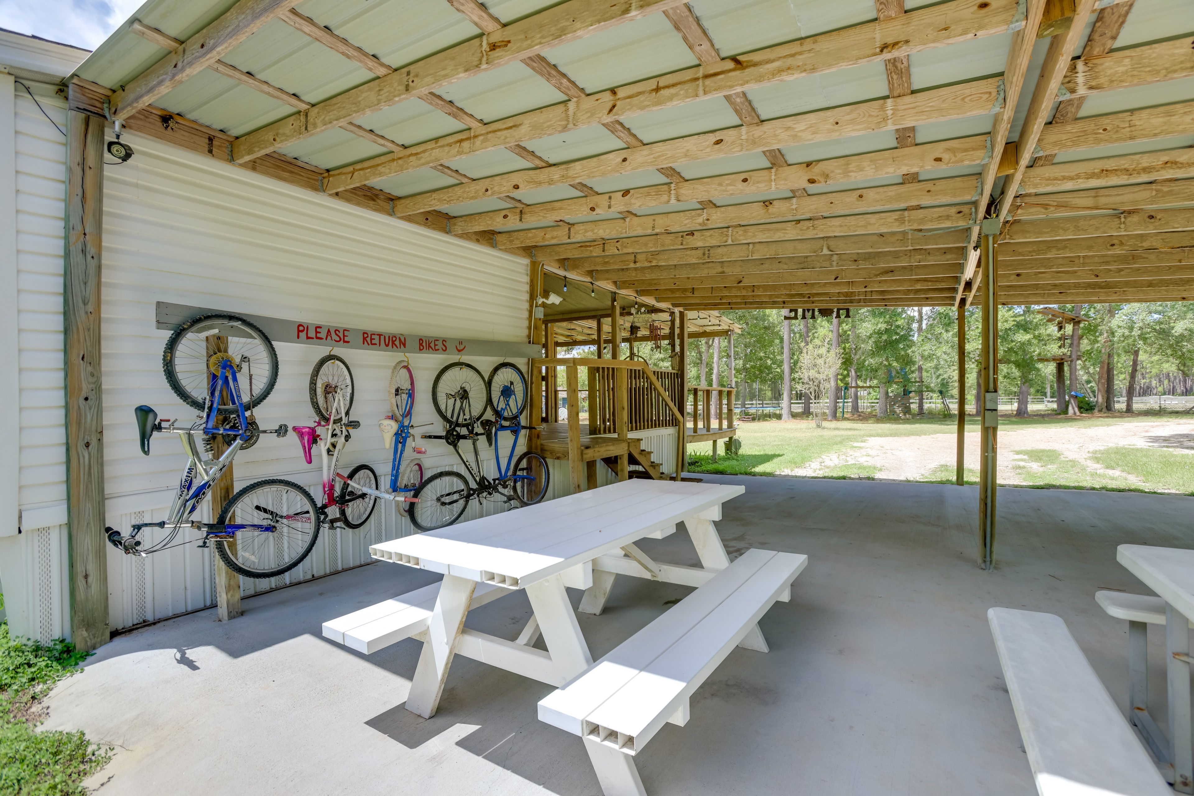 Covered Patio | Gas & Charcoal Grills | Picnic Tables | Bicycles