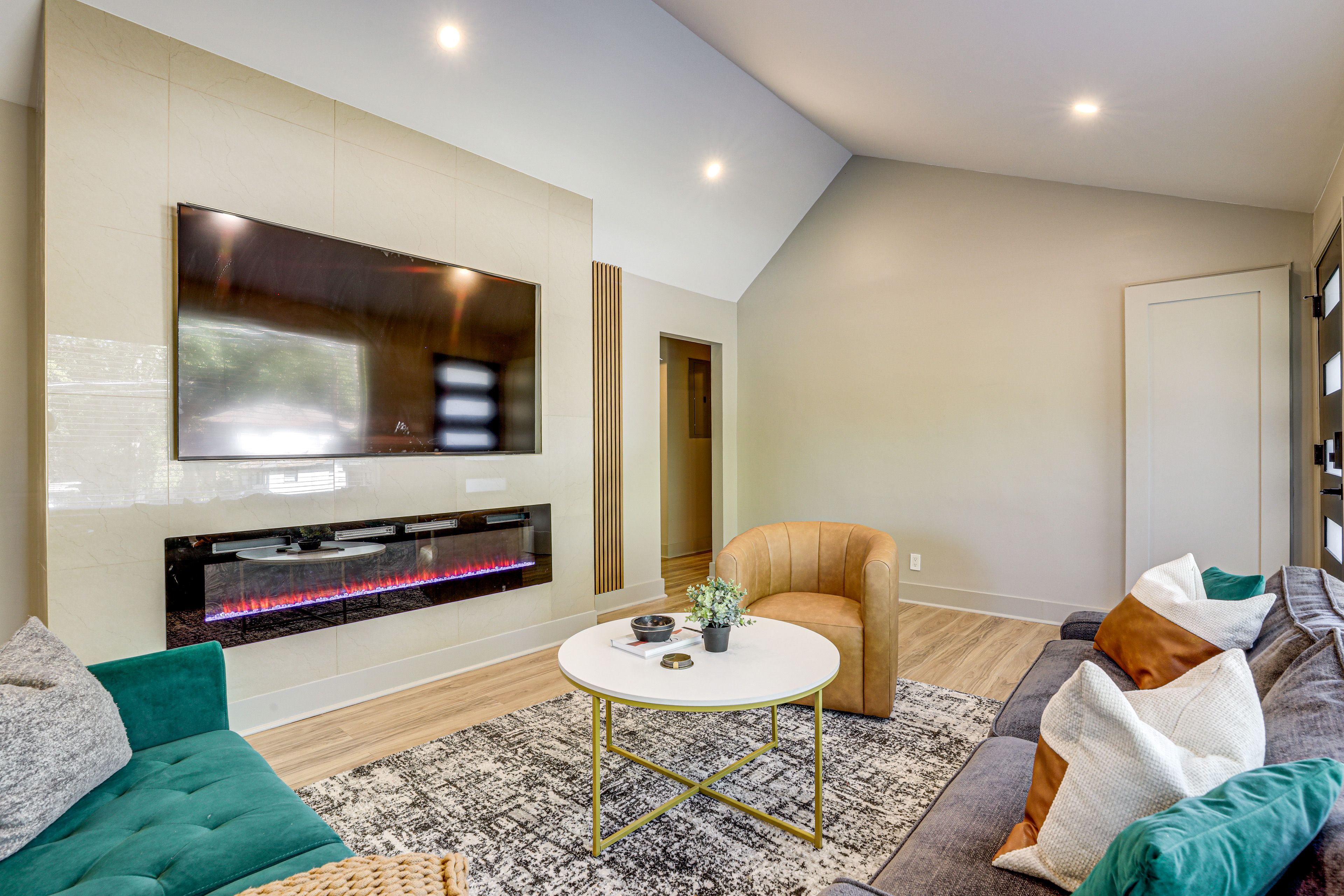 Living Room | Central Heat & A/C | Electric Fireplace | Flat-Screen TV