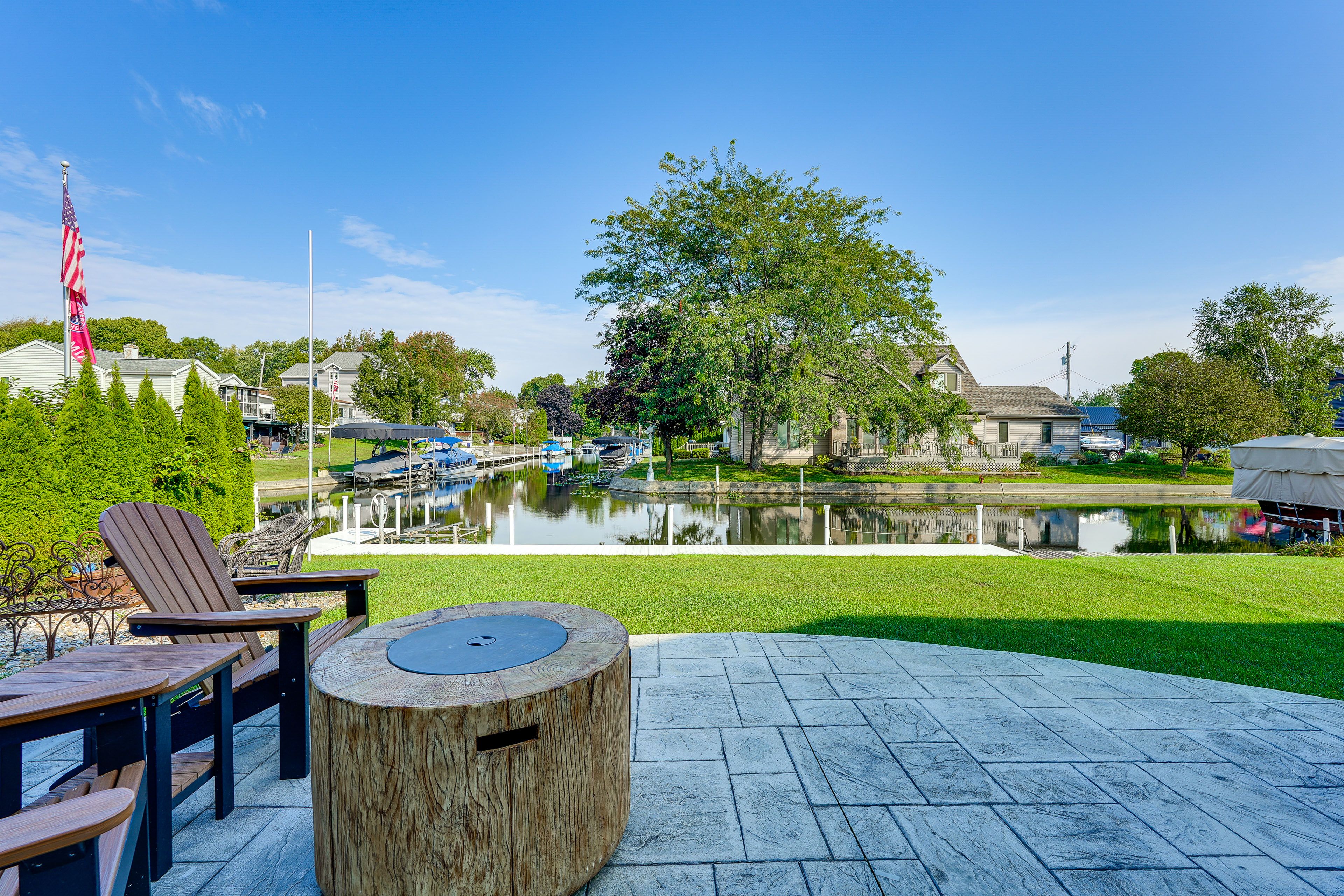 House Exterior | Furnished Patio | Gas Fire Pit | Private Boat Dock