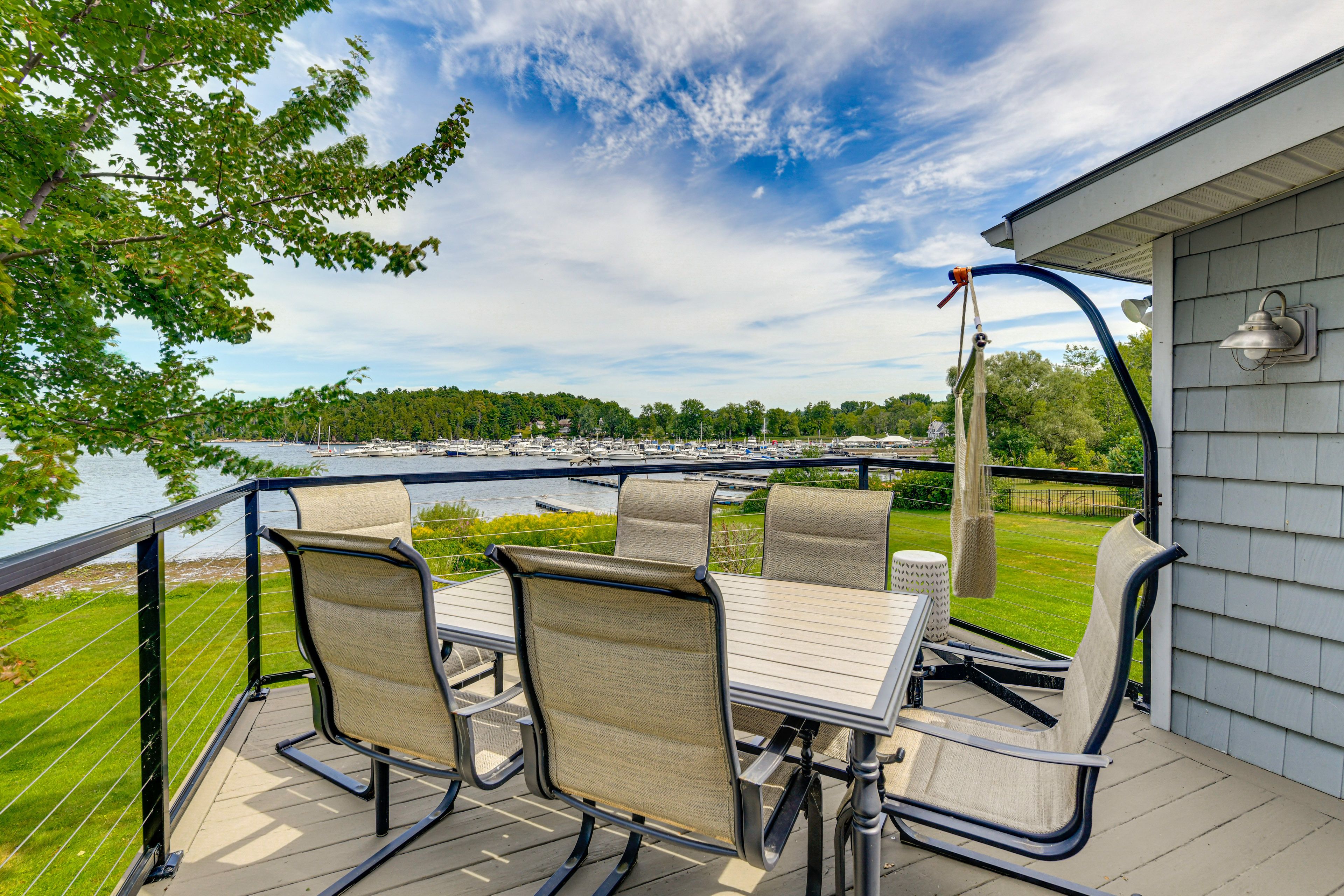 Furnished Deck | Outdoor Dining | Hammock Swing | Lake Champlain On-Site