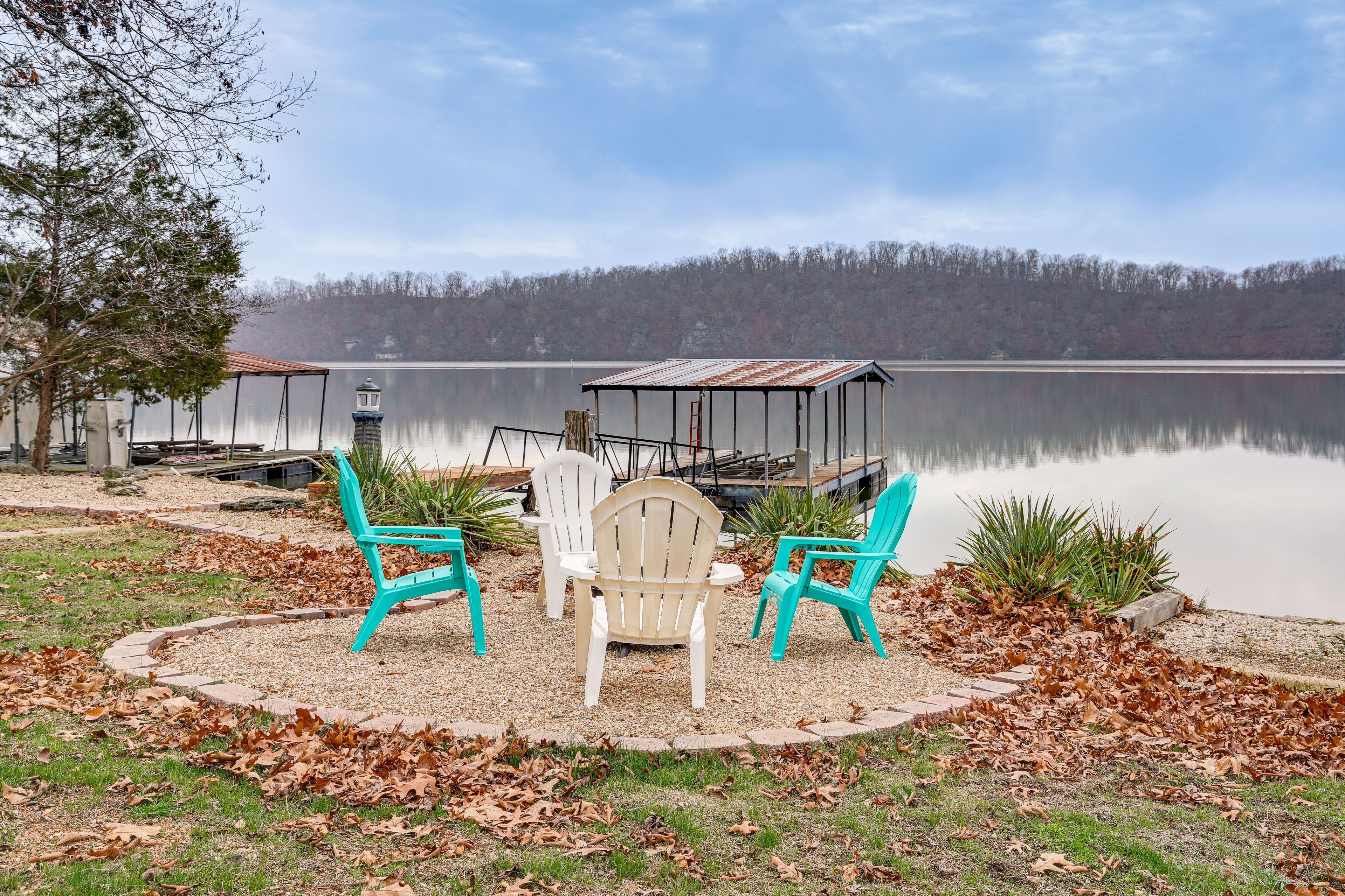 House Exterior | Wood-Burning Fire Pit | Private Boat Dock | Lake Views & Access