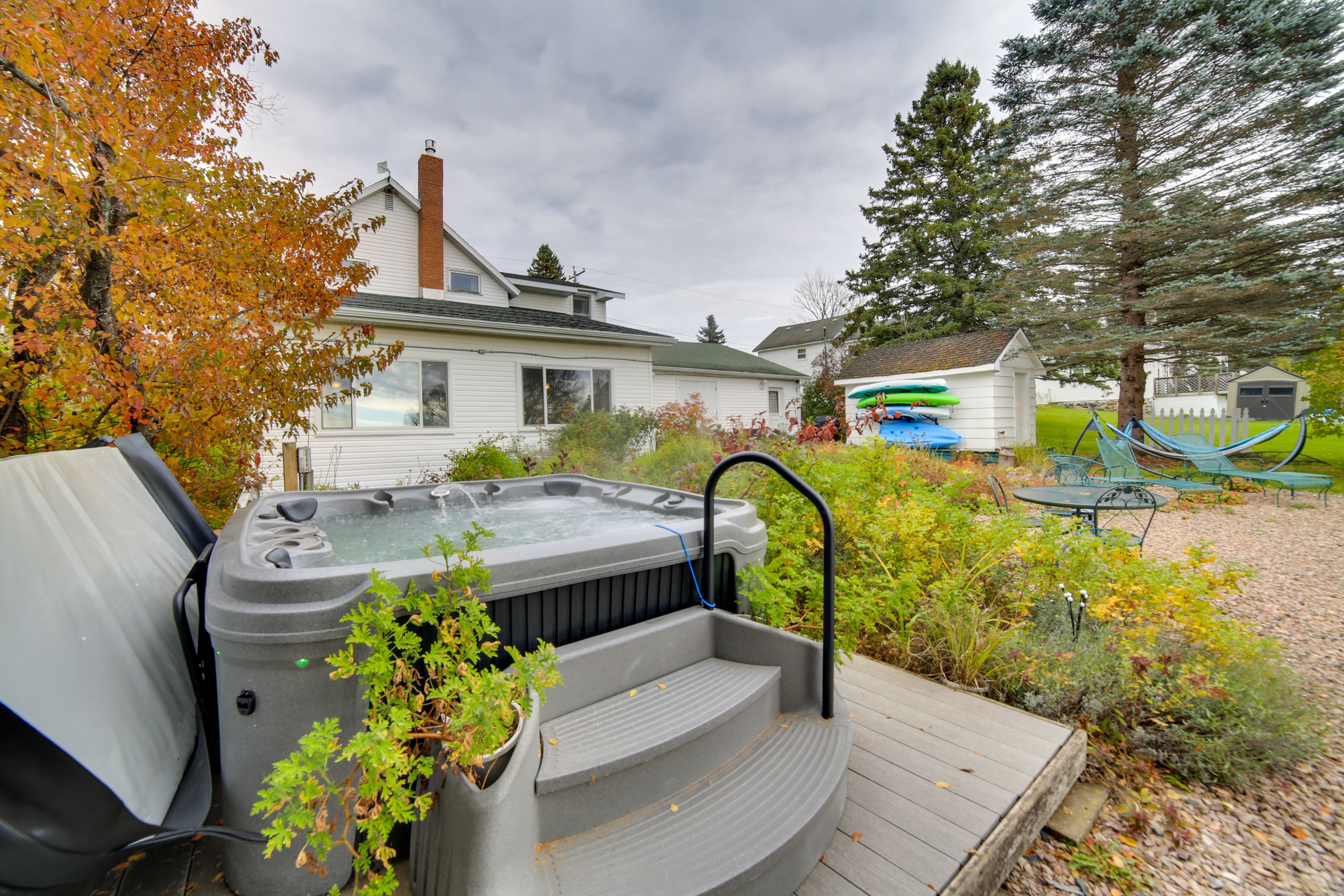 Hot Tub Area | Summer Access Only | Lakefront Property