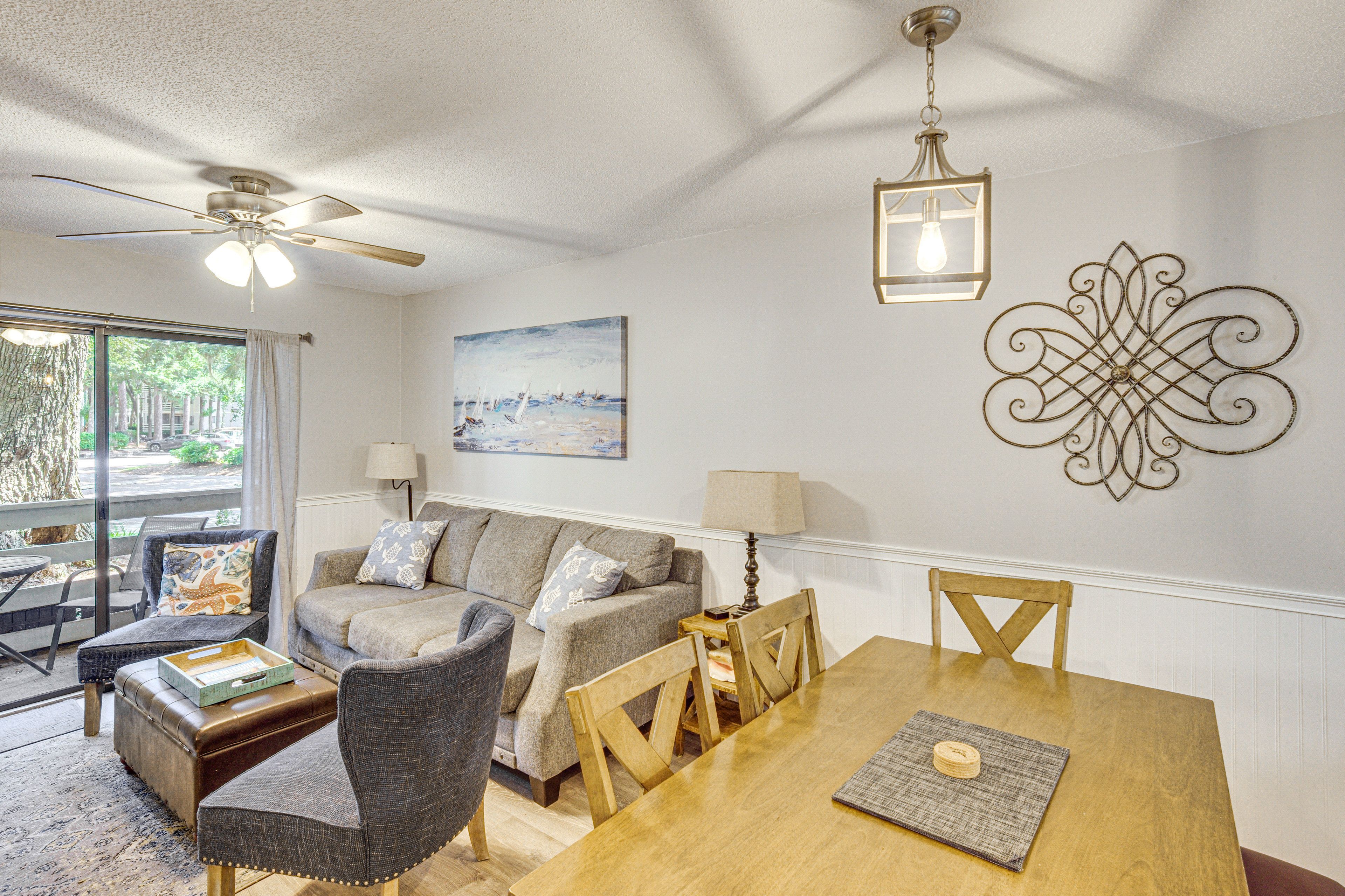 Living Space | Single-Level Condo | Central A/C & Heat | Smart TV | Small Deck