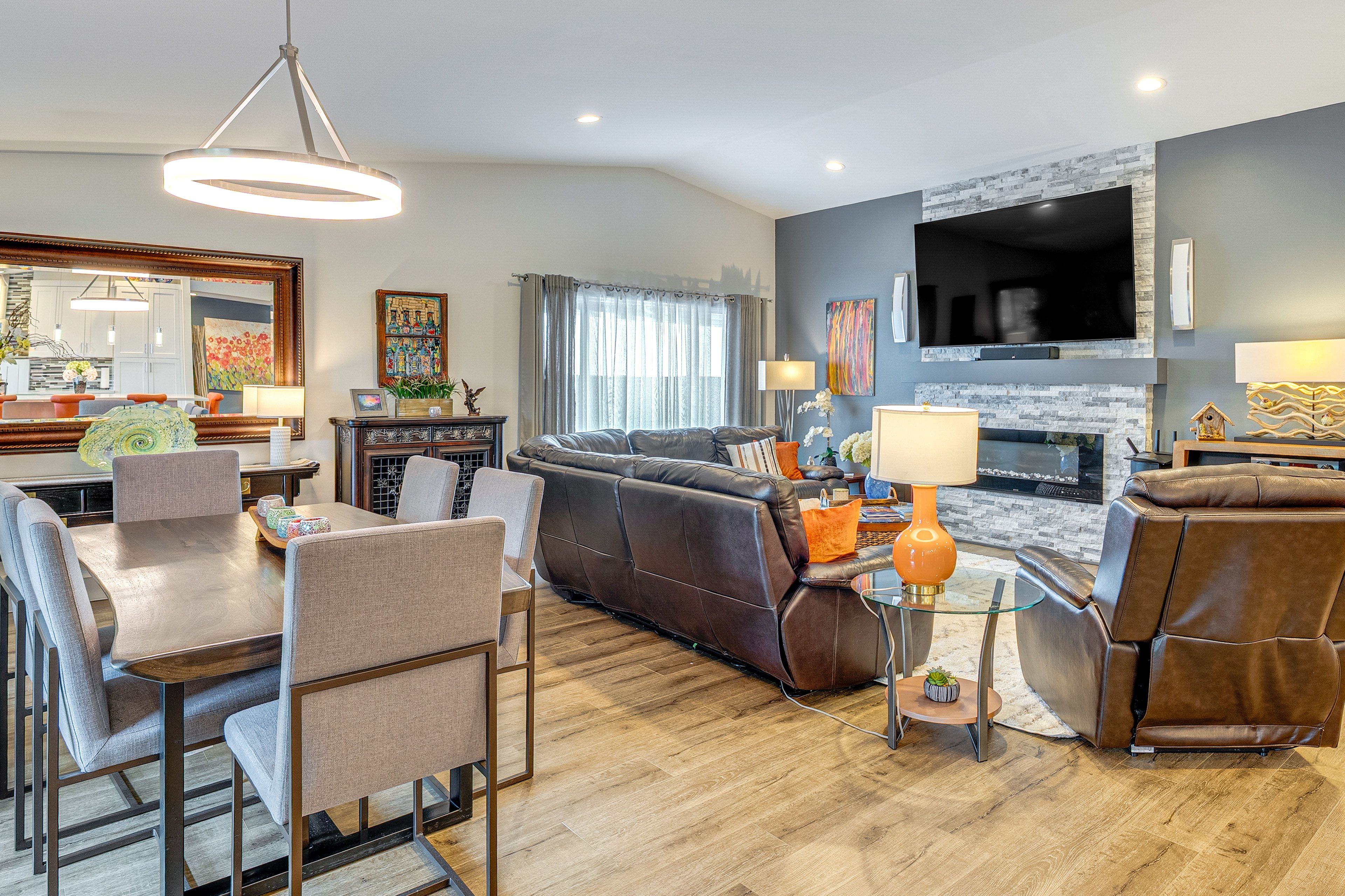 Living & Dining | Free WiFi | Central Heat | Decorative Fireplace | Single Story