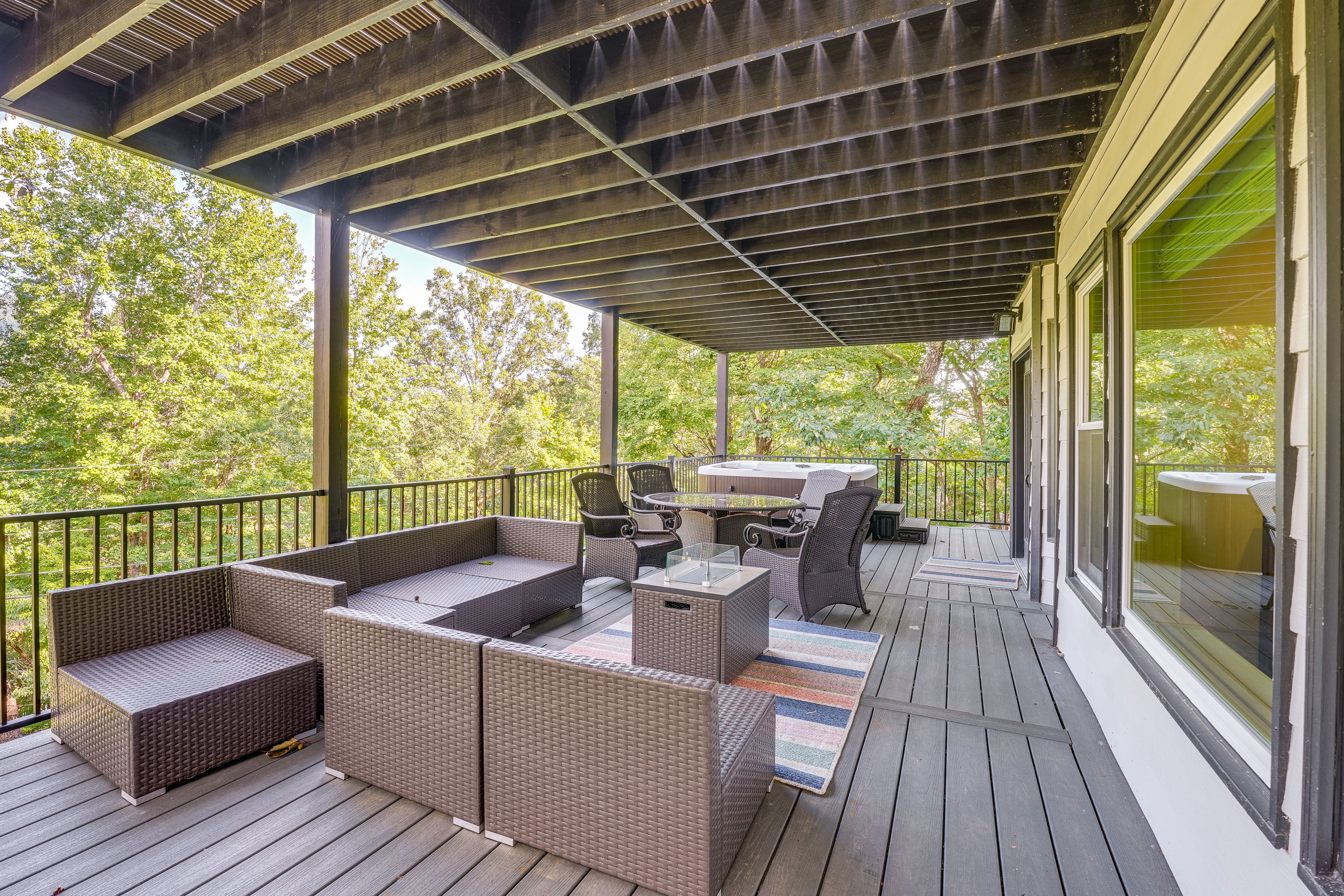 Lower Deck | Seating | Gas Fire Pit | Private Hot Tub