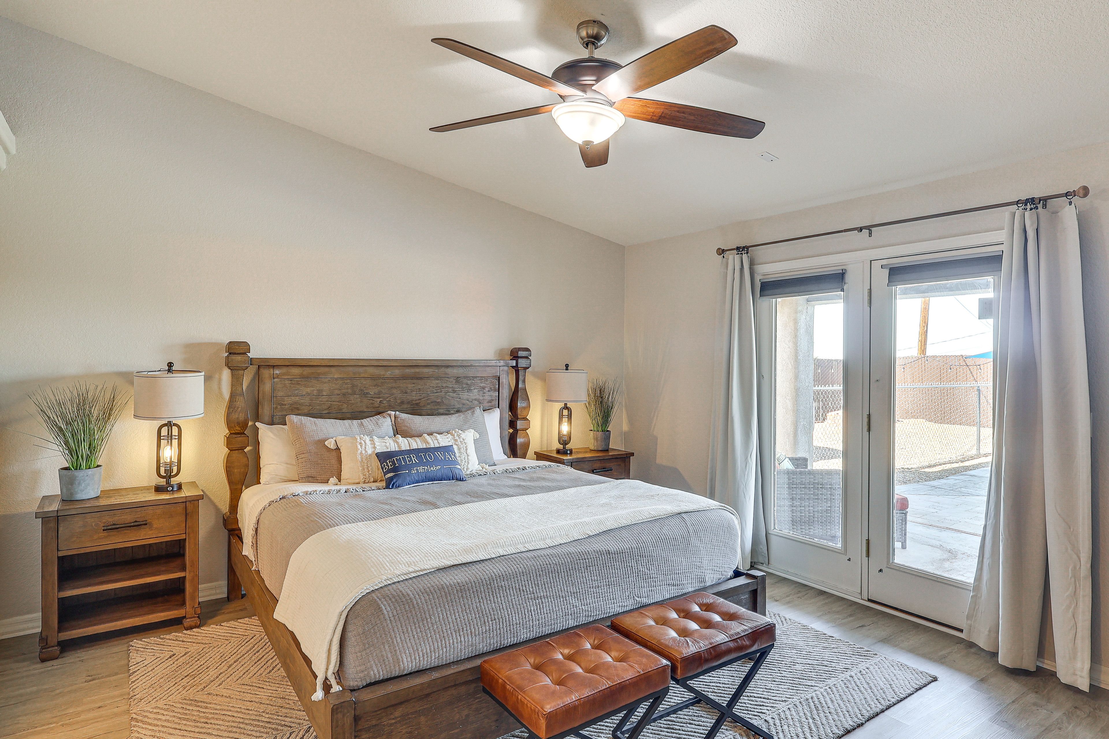 Bedroom 1 | King Bed | Linens Provided | Smart TV | Patio Access