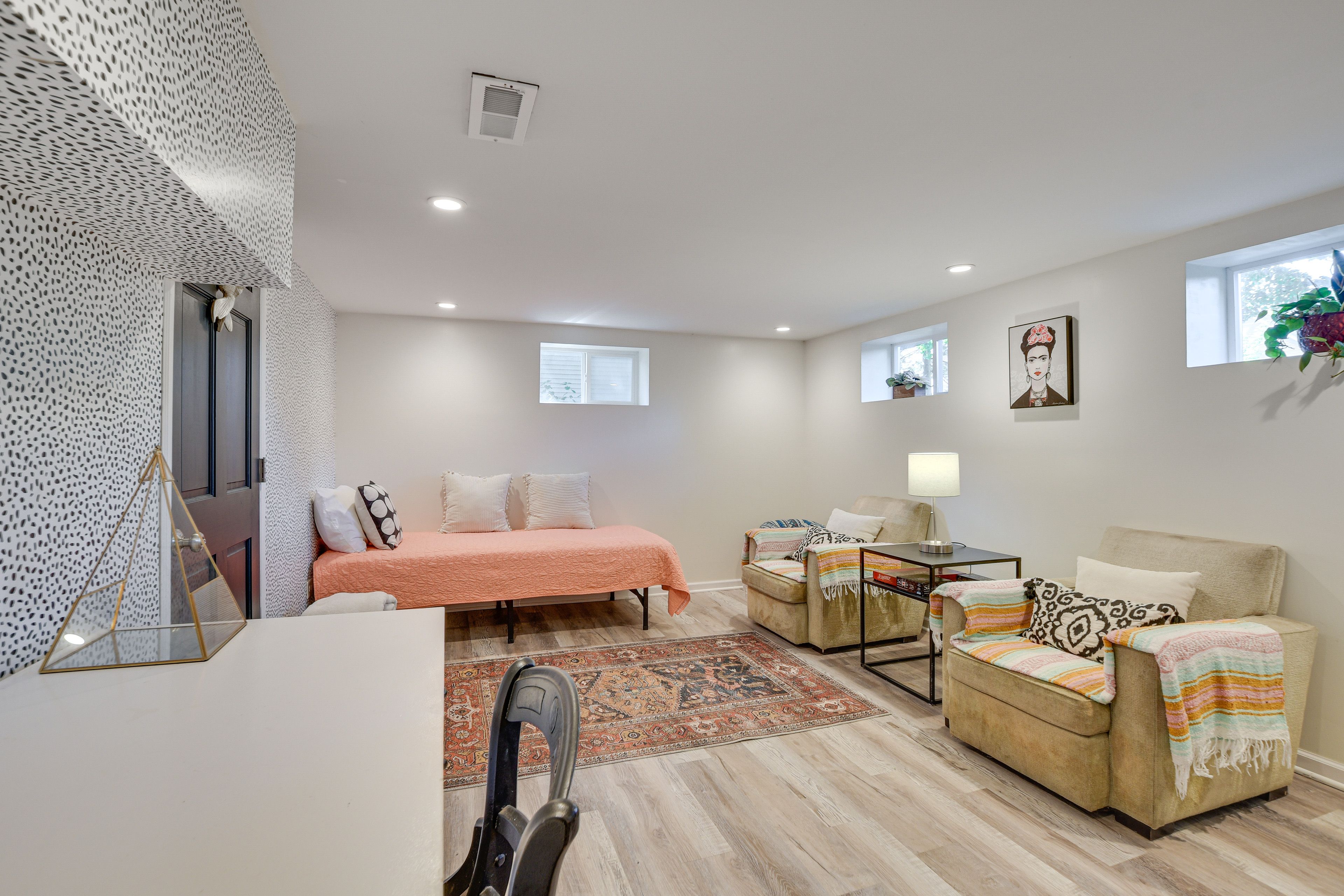 Lower Living Area | Twin Bed | Smart TV | Electric Fireplace | Basement