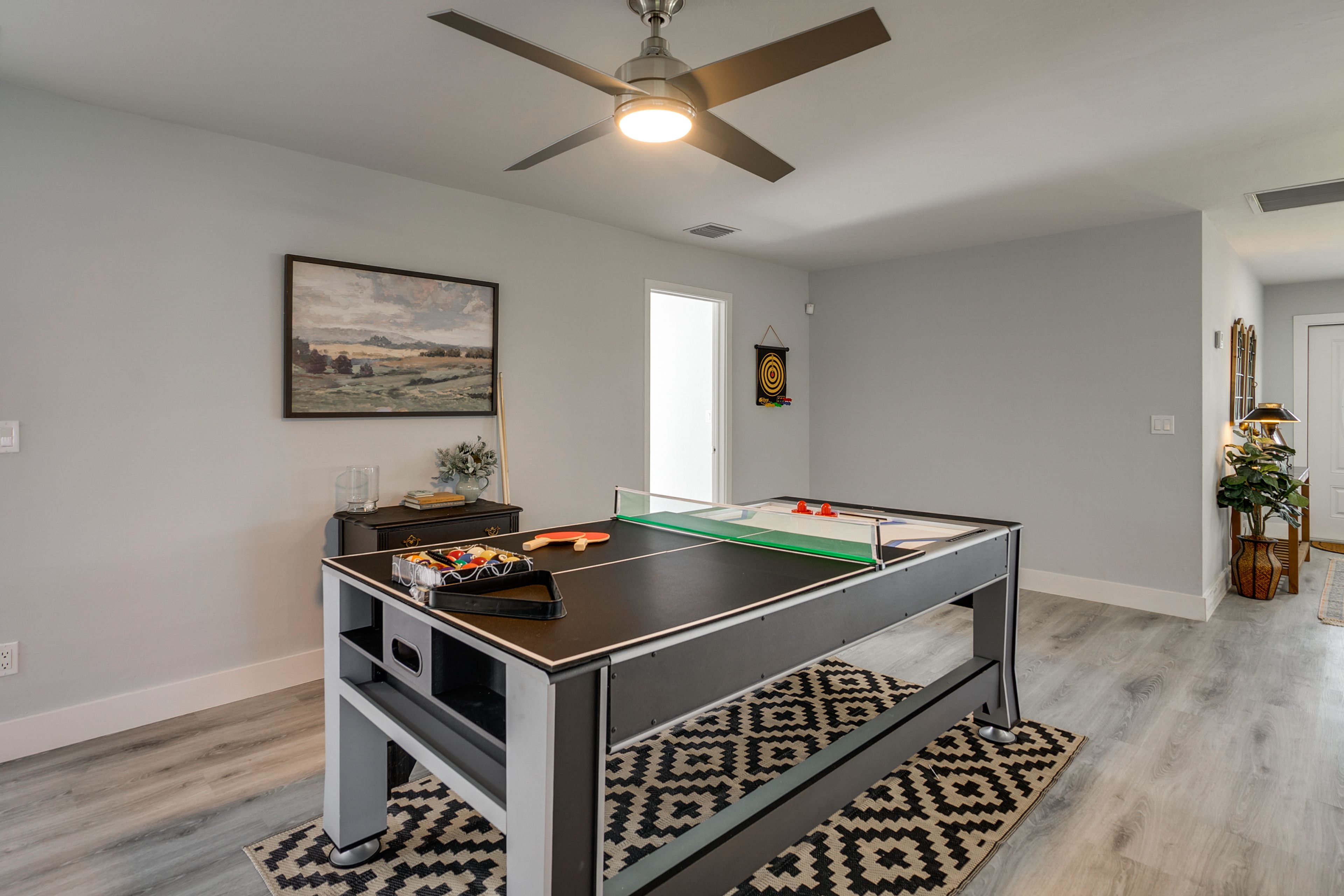 Game Area | Convertible Game Table (Ping-Pong, Air Hockey & Pool) | Dartboard