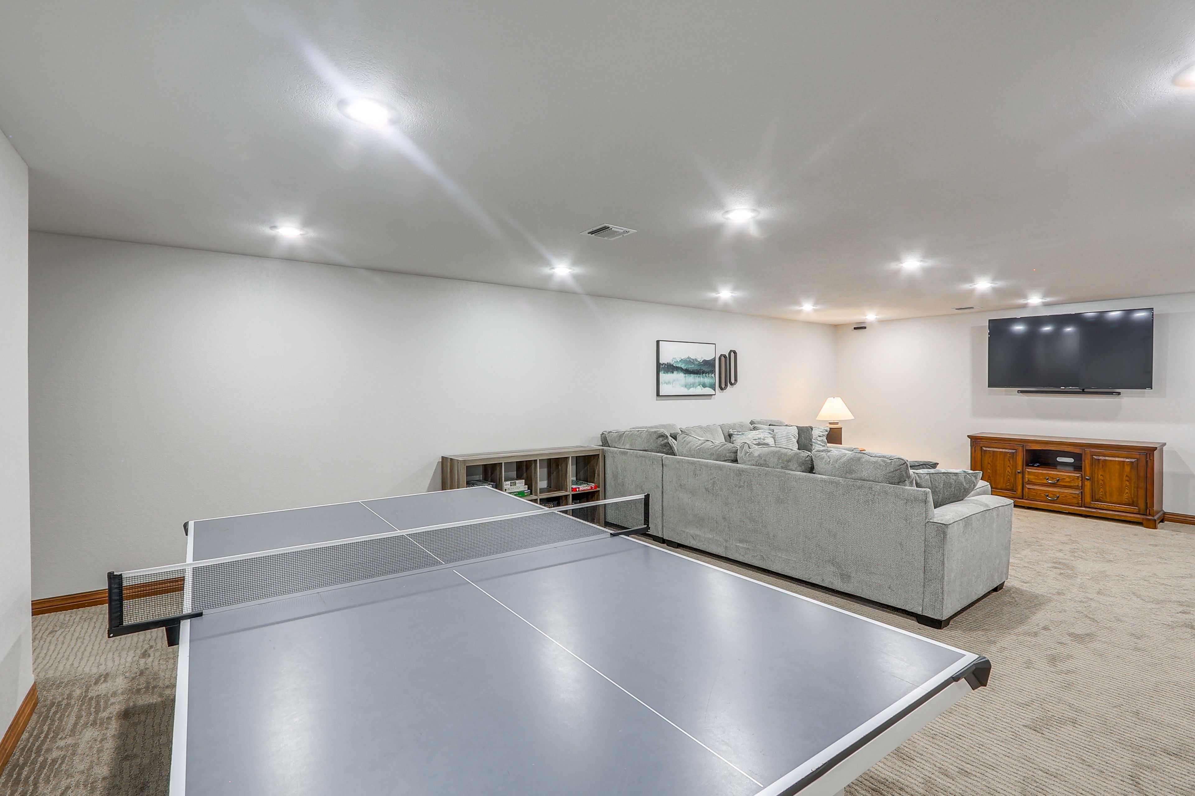 Lower Living Area | Ping-Pong Table | 65" Flat-Screen TV