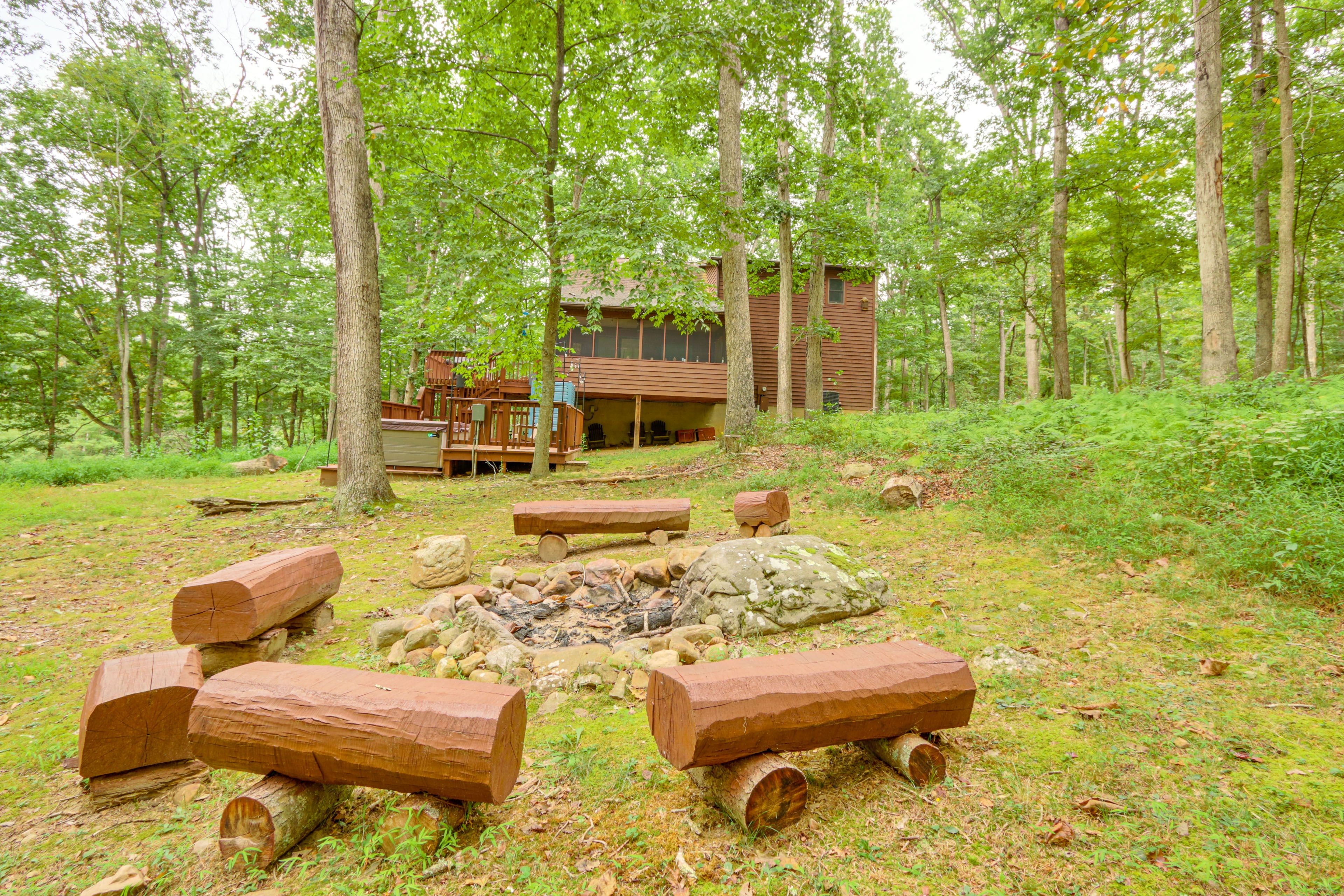 Large Yard | Wood-Burning Fire Pit | Hiking Trail Access On-Site