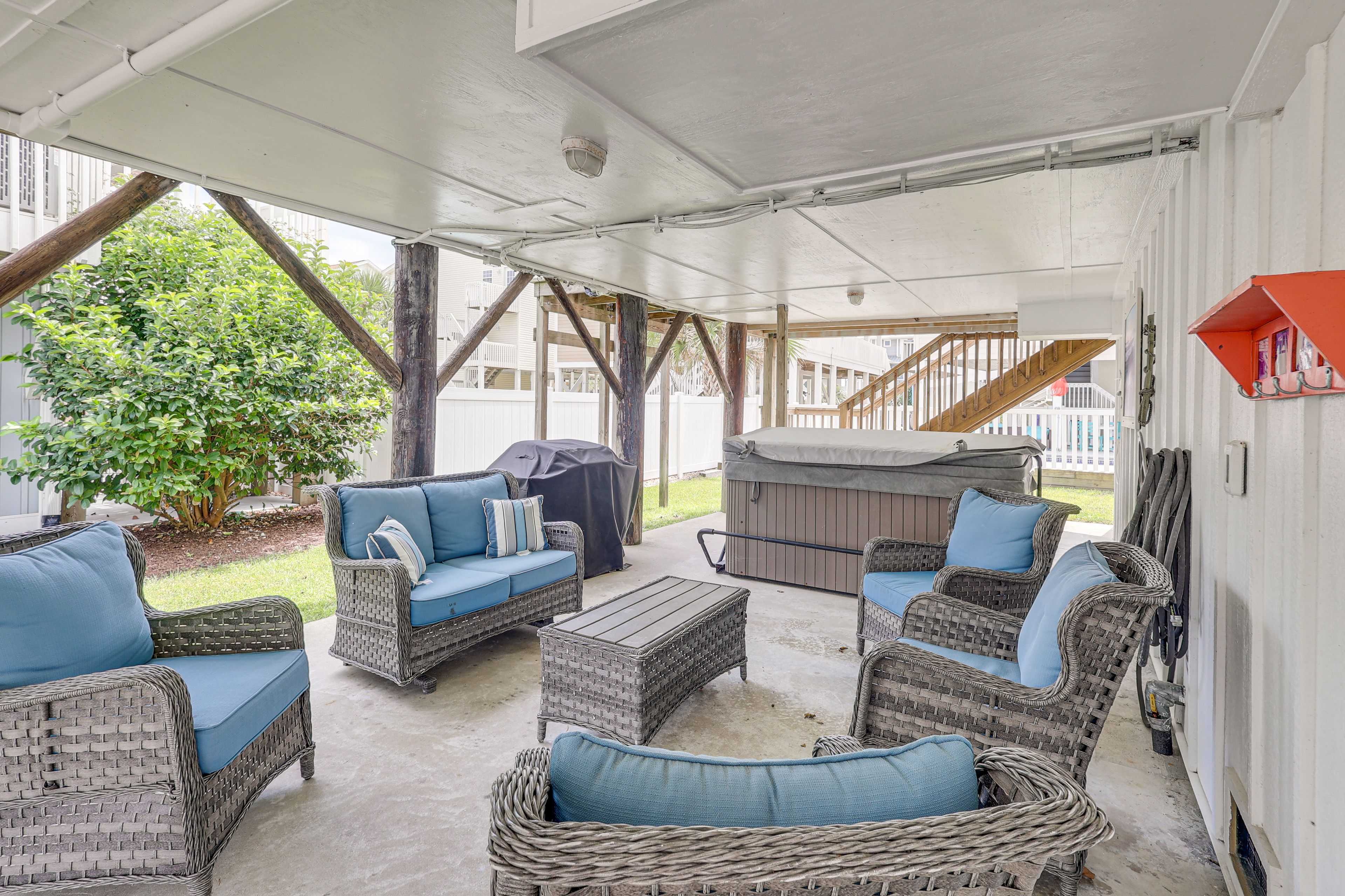 Covered Patio | Outdoor Seating | Private Hot Tub