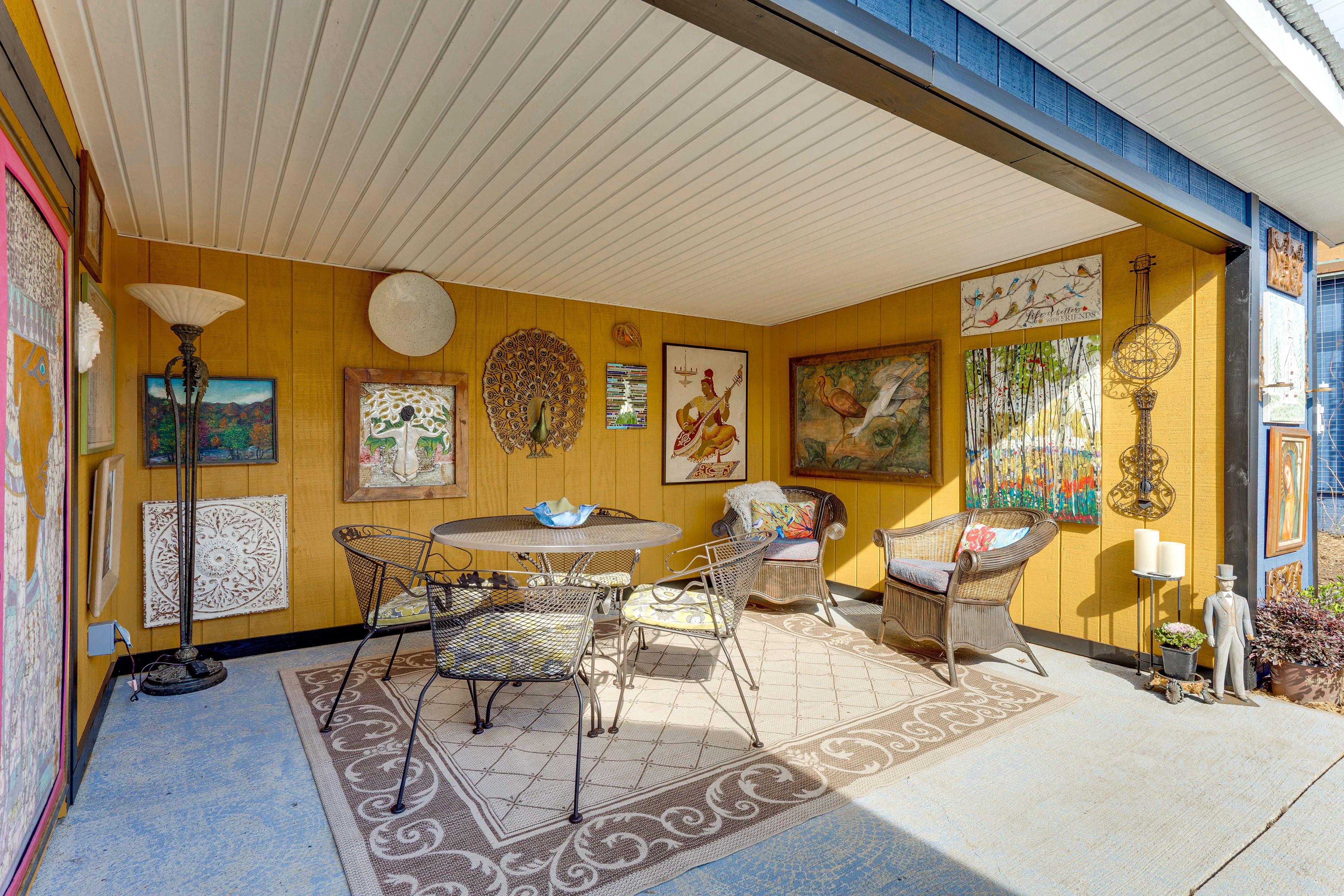 Covered Patio | Dining Area | Single-Story Home