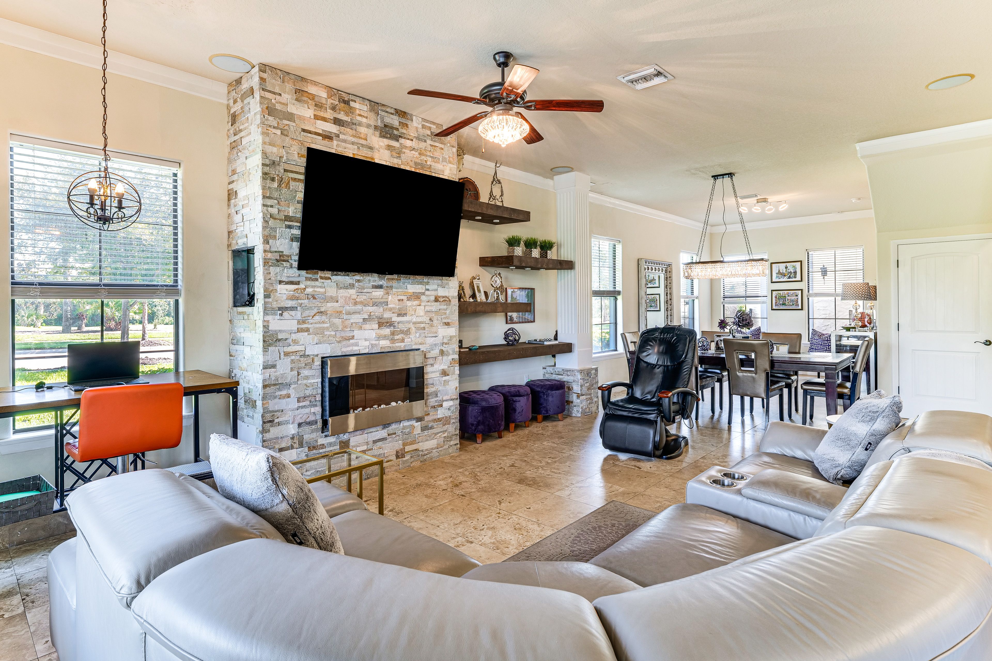 Living Room | Electric Fireplace | Desk Workspace | Central A/C & Heating