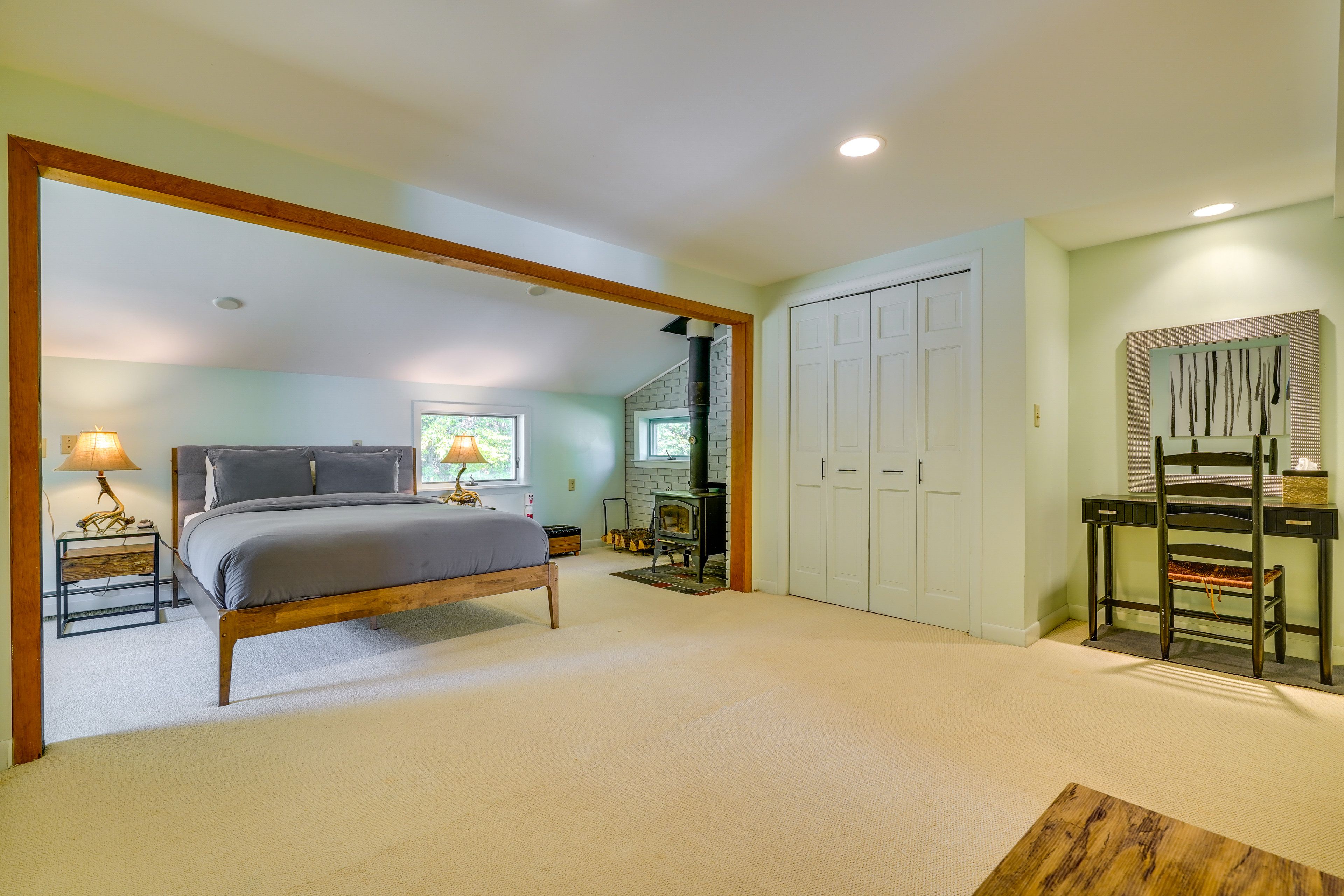 Bedroom 1 | King Bed | Wood-Burning Stove | 1st Floor