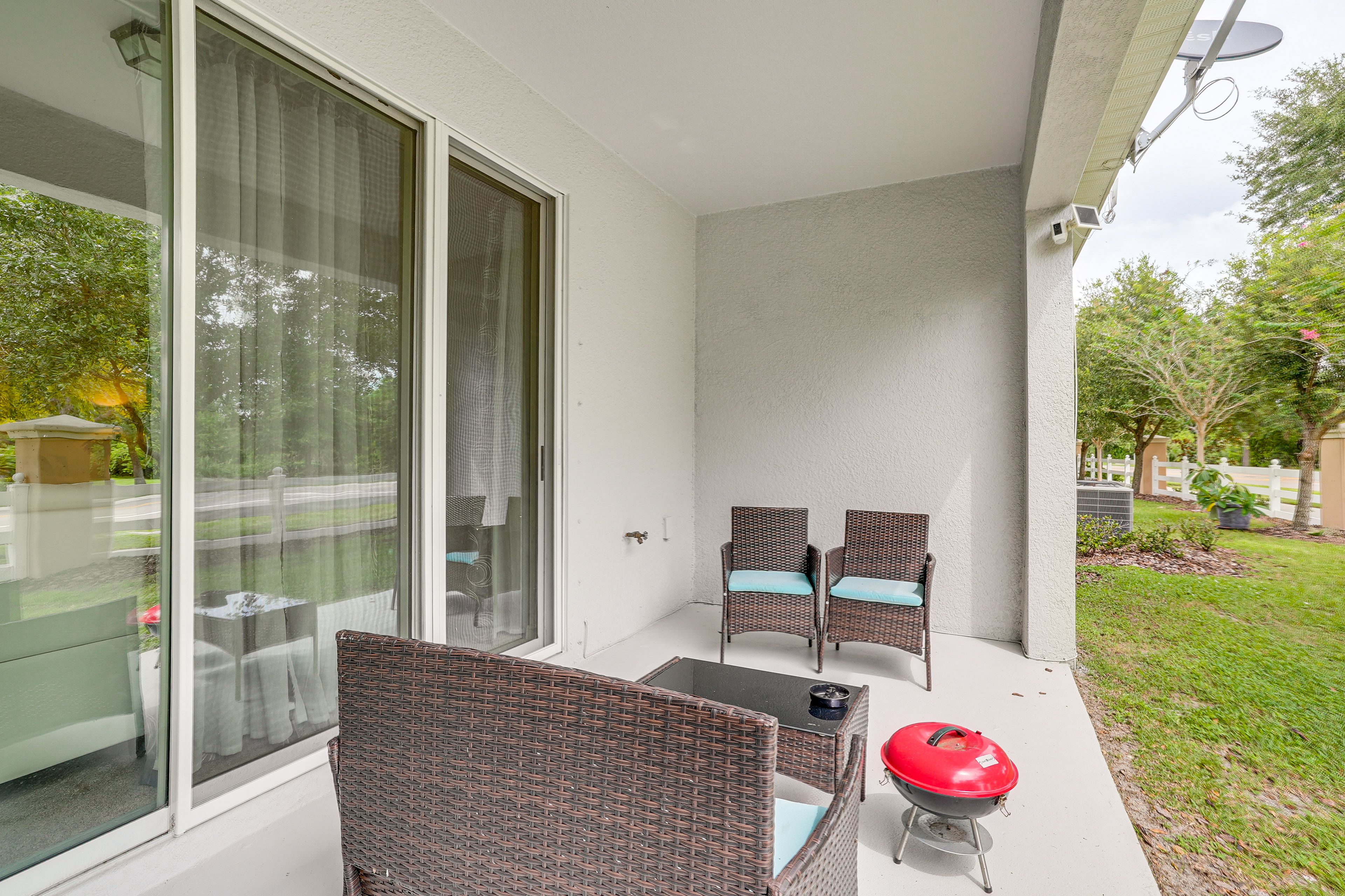 Covered Patio | Charcoal Grill | Lounge Seating