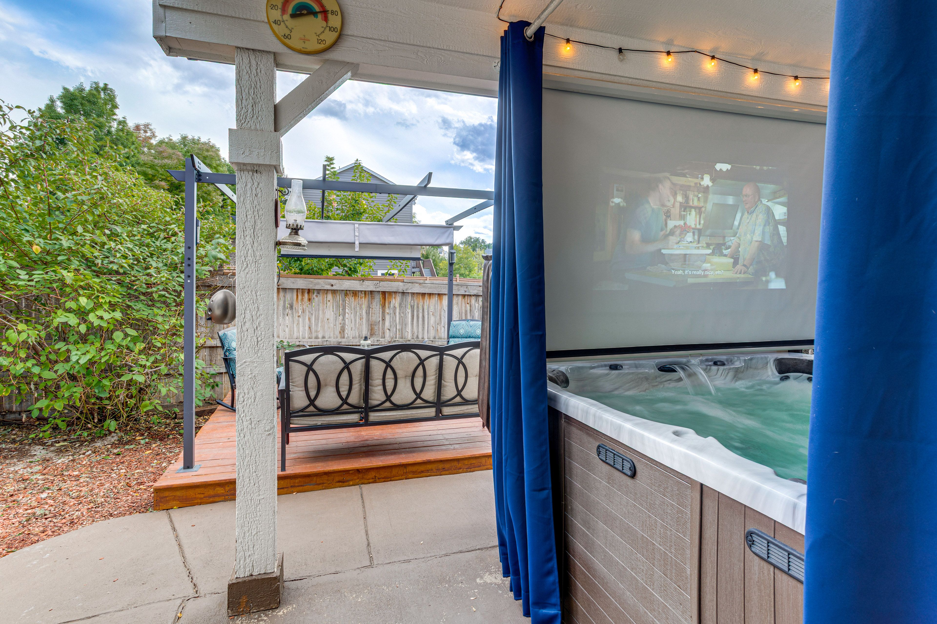 Private Hot Tub w/ Projector Screen | Gas Fire Pit & Grill | Spacious Yard