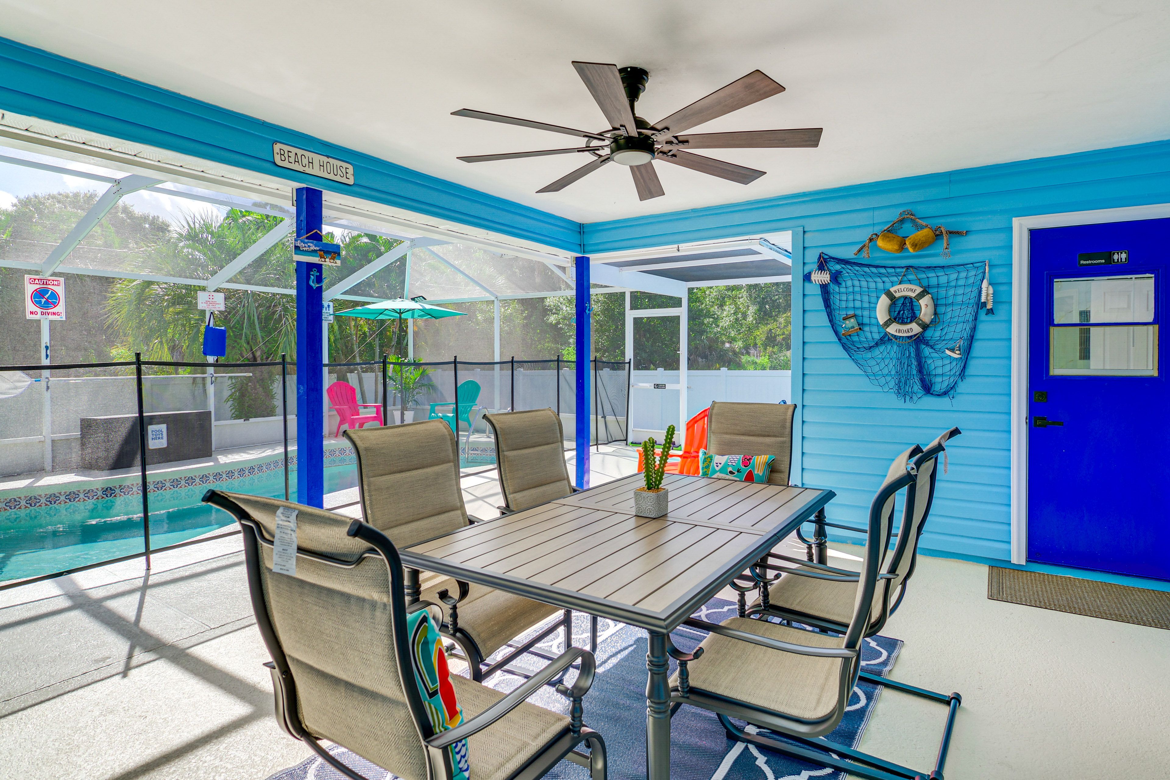 Screened-In Lanai | Dining Area | Pool Safety Fence | Gas Grill