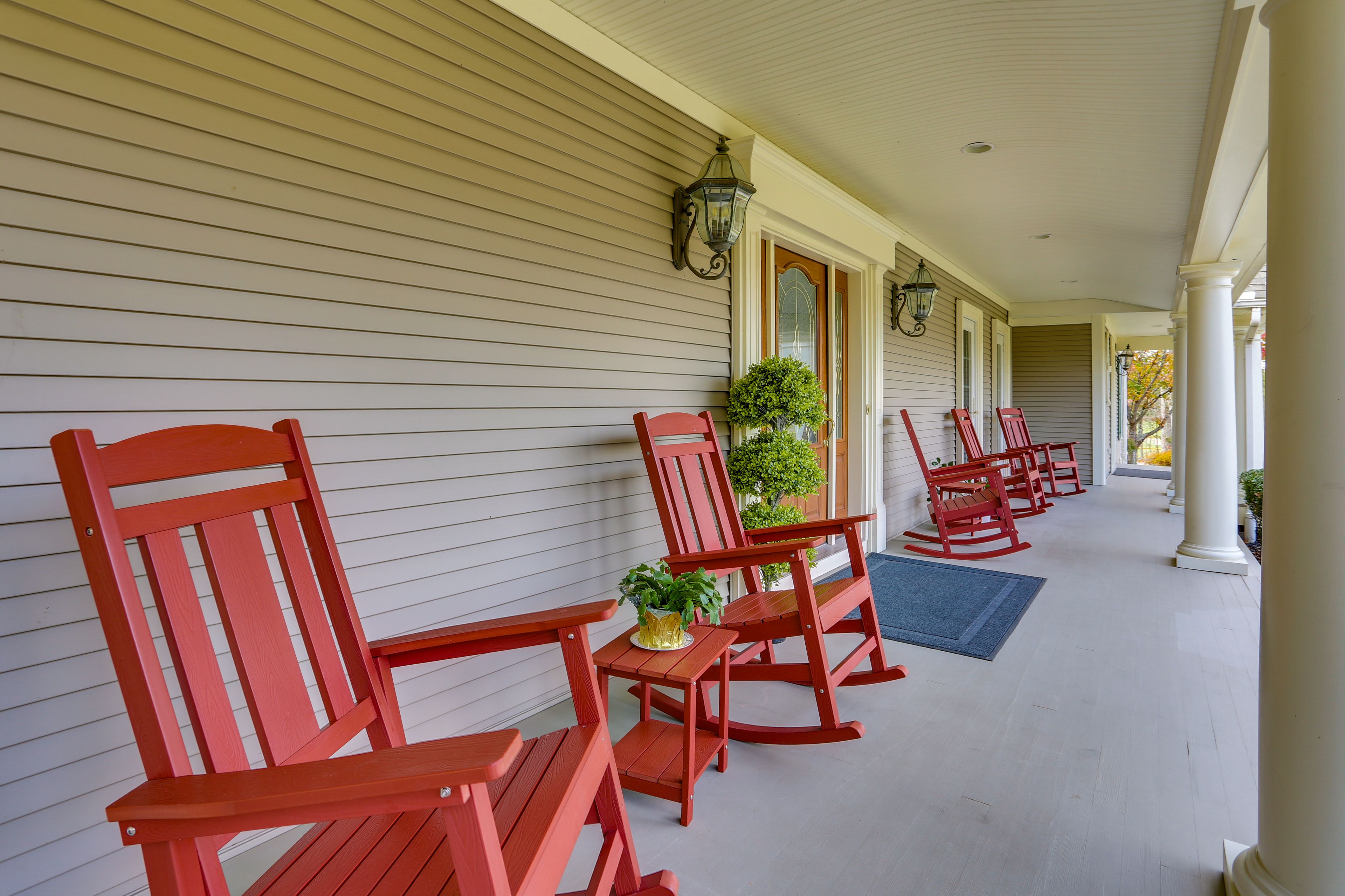 Covered Front Porch | Rocking Chairs | Pond Views