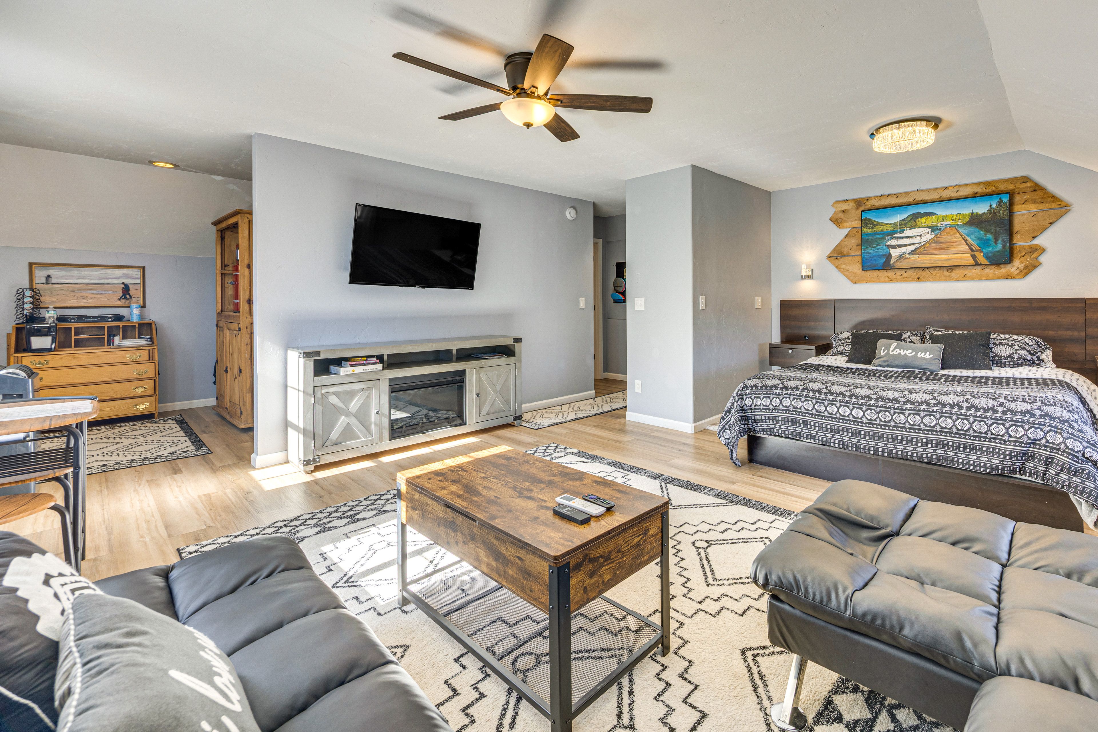 California King Bed | Flatscreen TV | Portable Window A/C Unit | Free WiFi