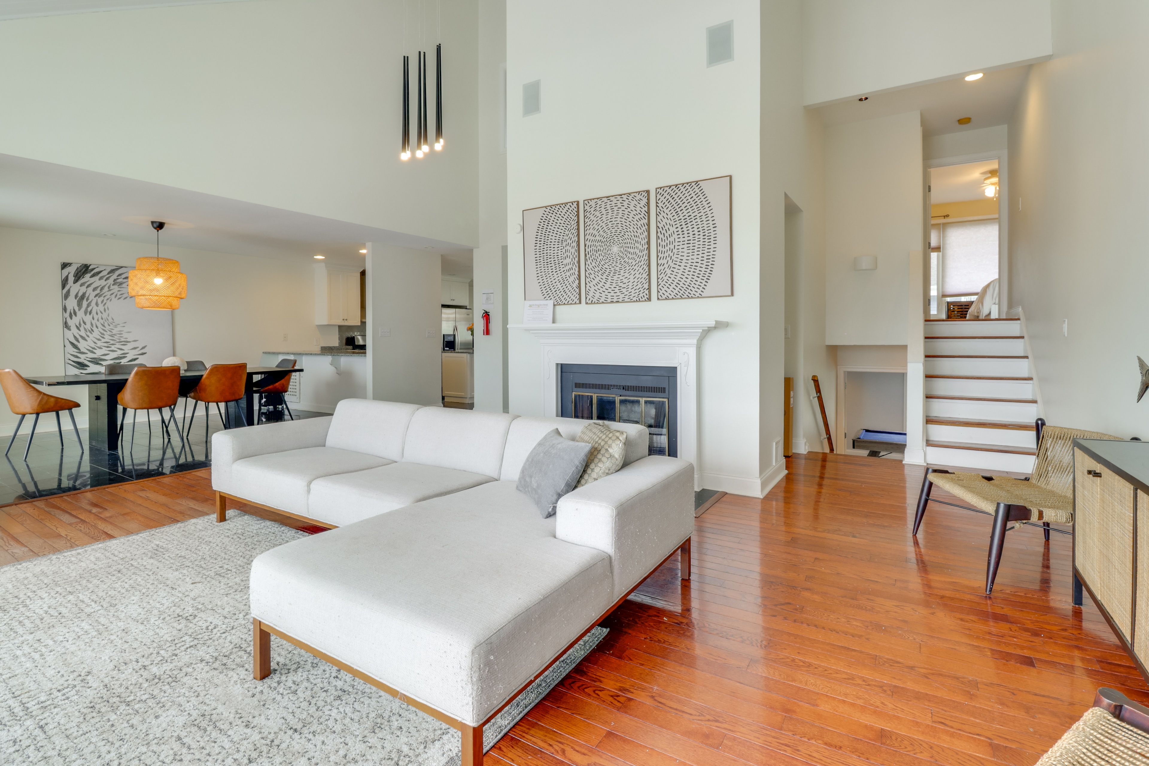Living Room | 3-Story Home | Central A/C & Heating | Beach & Bay Views