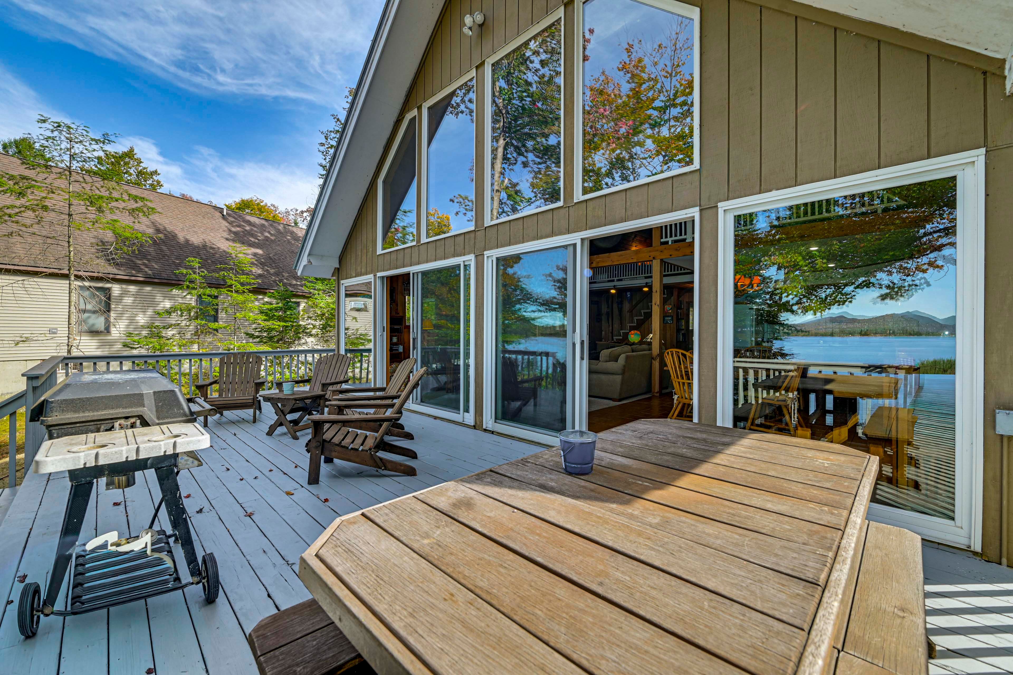 Deck (Summer) | Gas Grill | Lakefront & Mountain Views