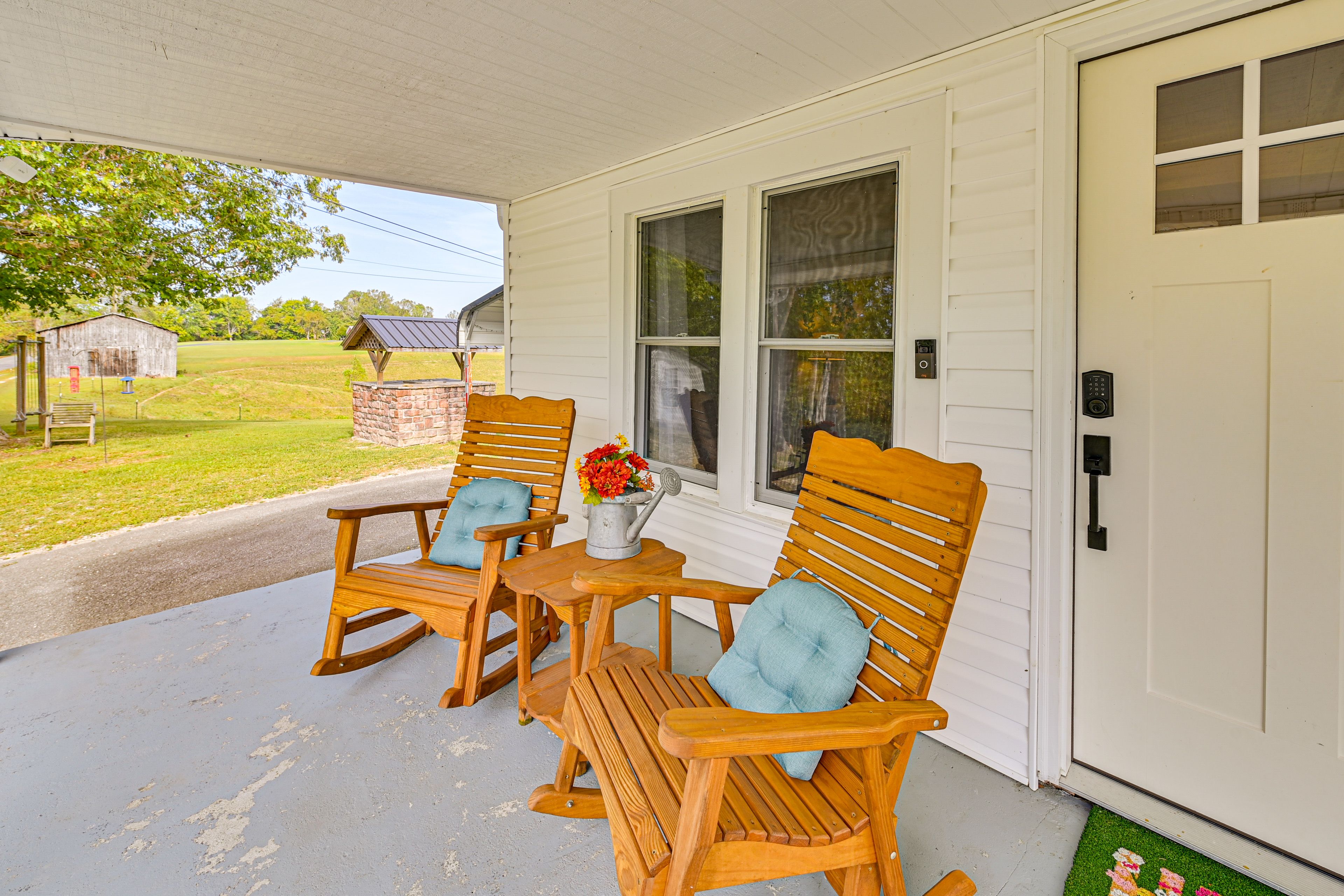 Covered Porch w/ Swing & 2 Rocking Chairs