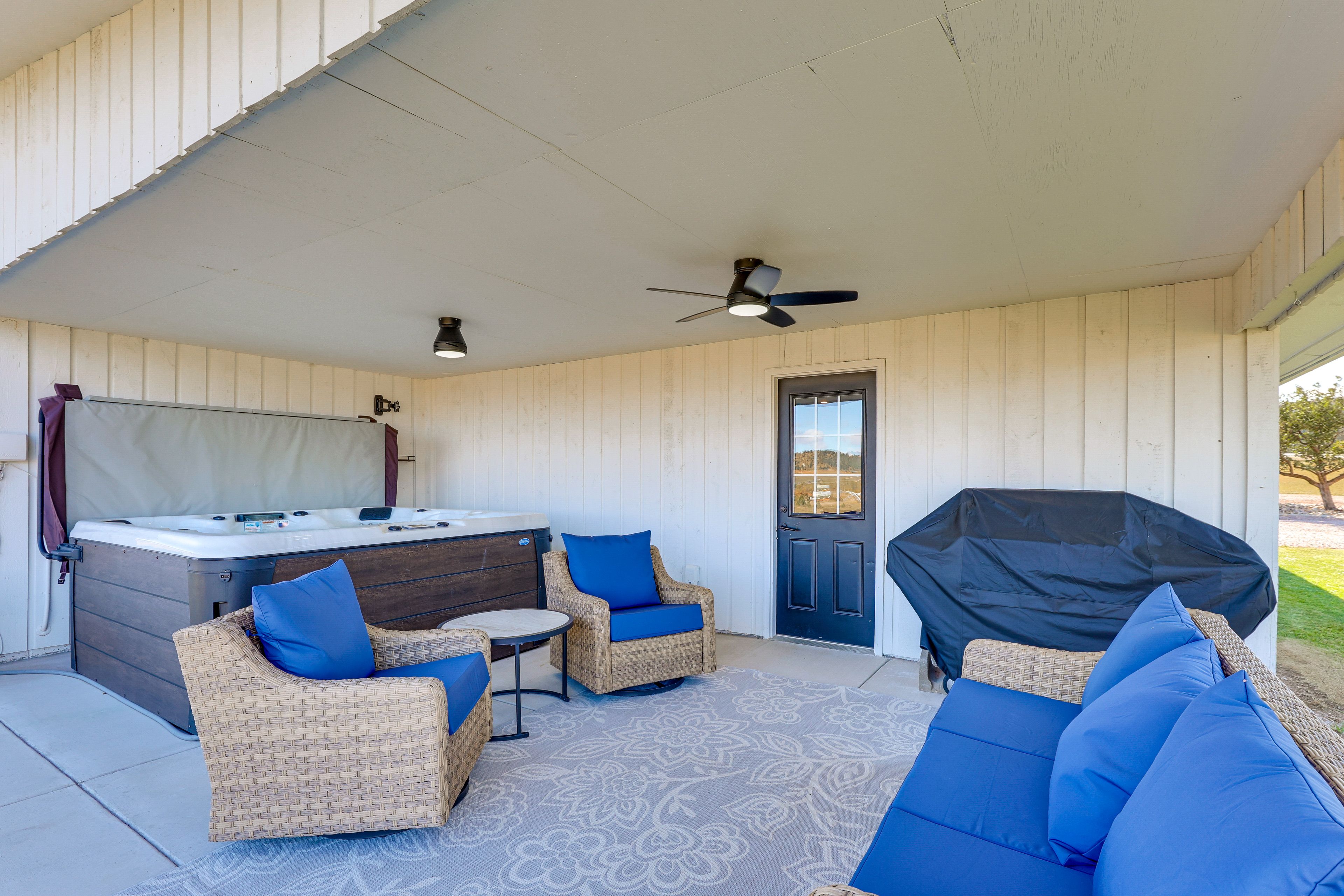 Covered Patio | Hot Tub | Lounge Area | Gas Grill (Propane Provided)
