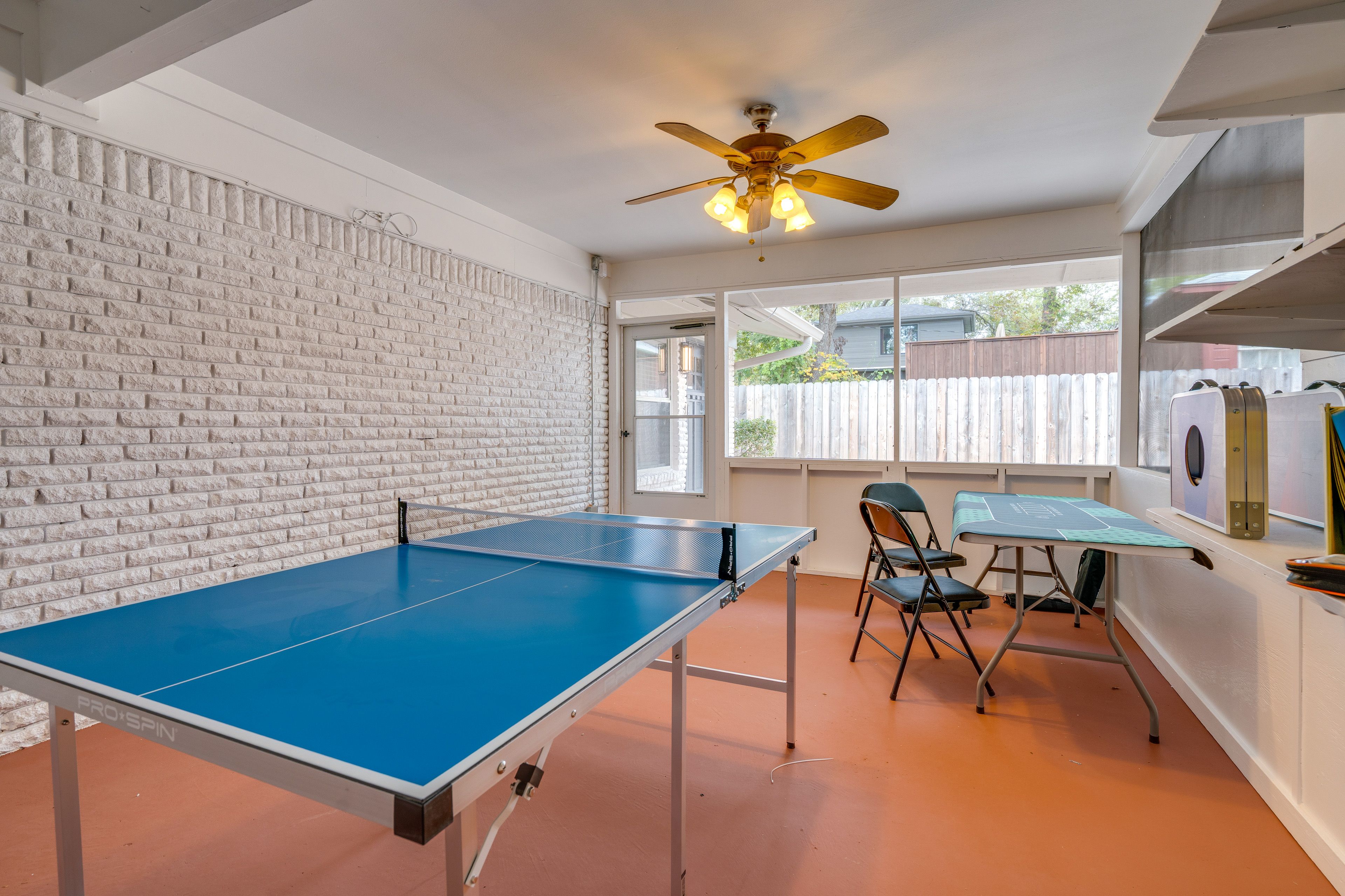 Screened-In Game Room | Ping-Pong Table | Board Games | Dartboard