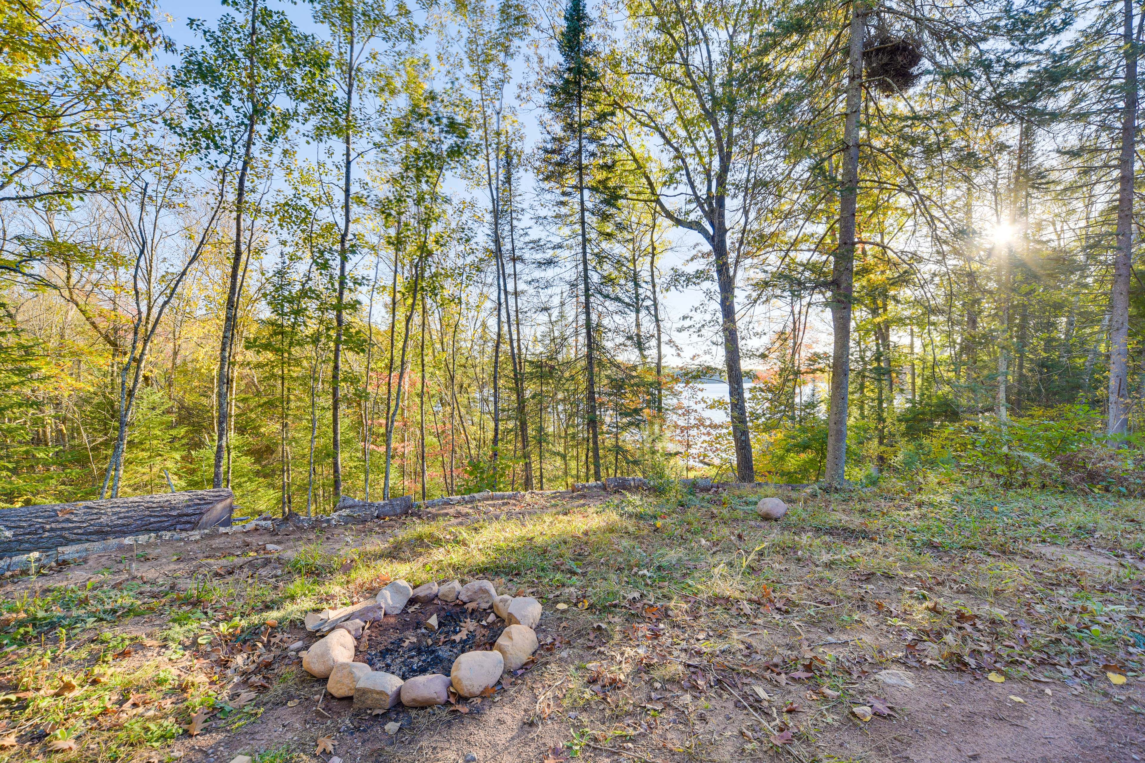 Yard | Wood-Burning Fire Pit | Lake Views