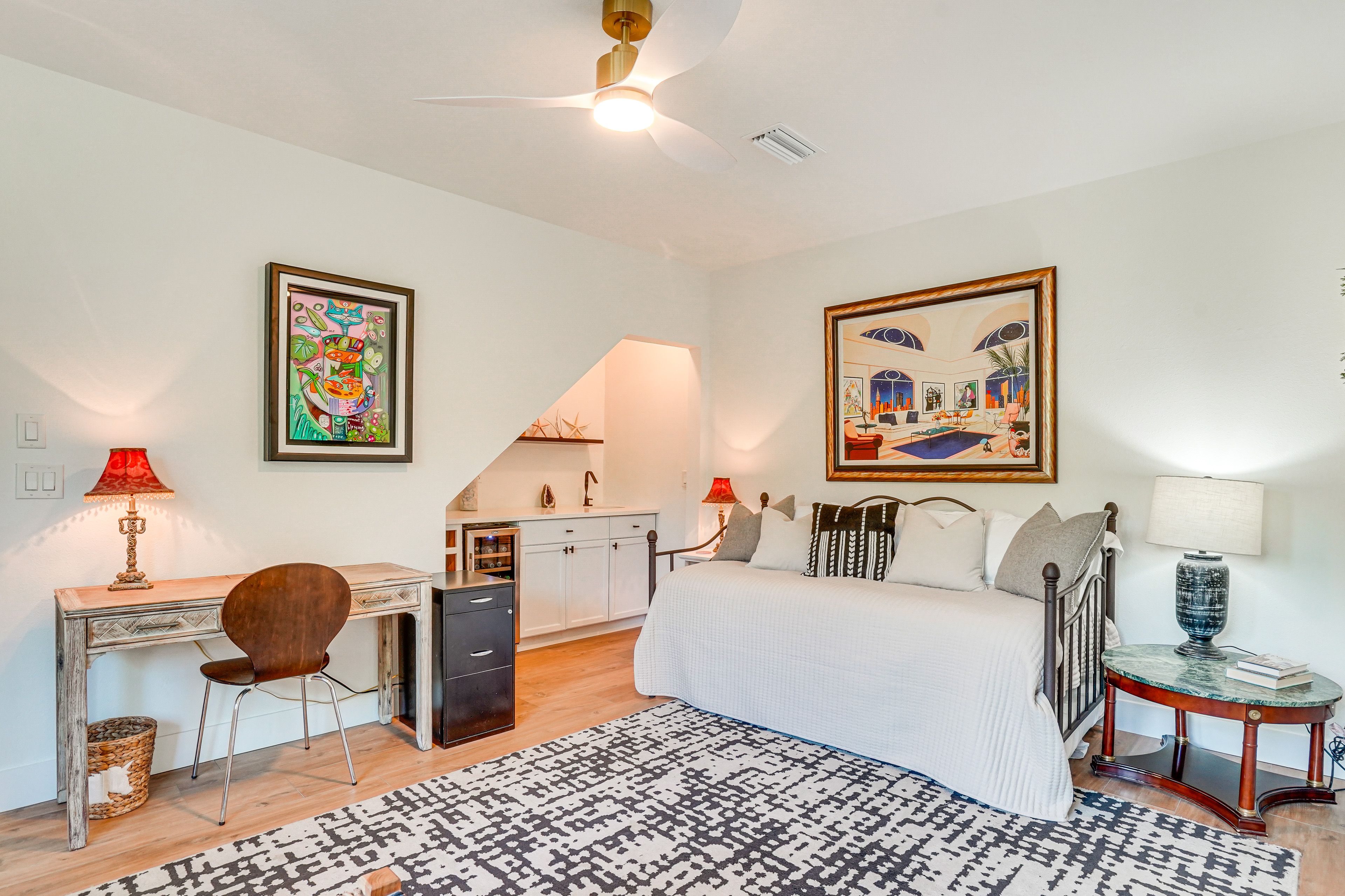 Office w/ Wet Bar | Split-Level Interior | Stairs Between Some Rooms