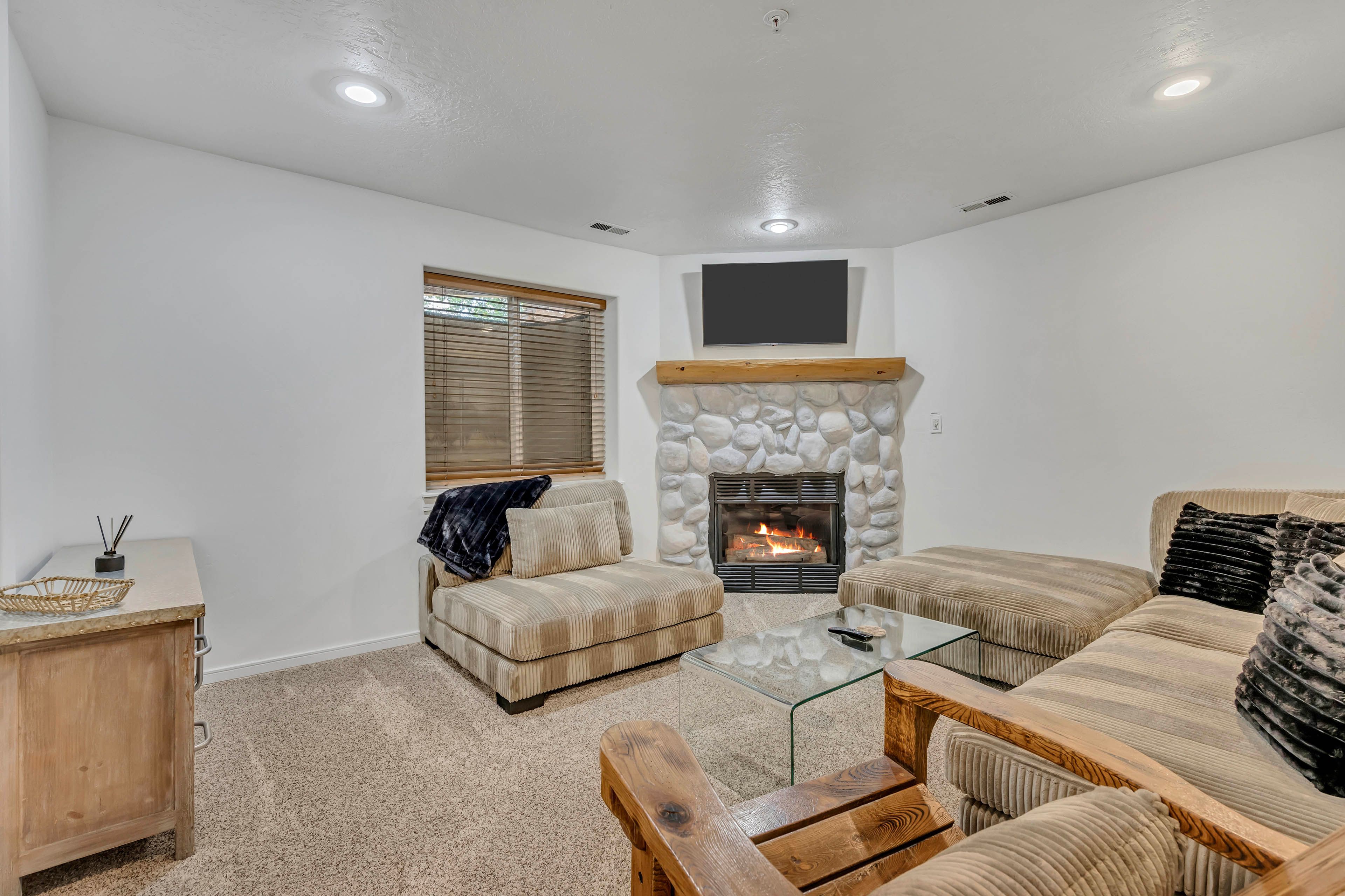 Living Area | Fireplace | Smart TV | Basement Level