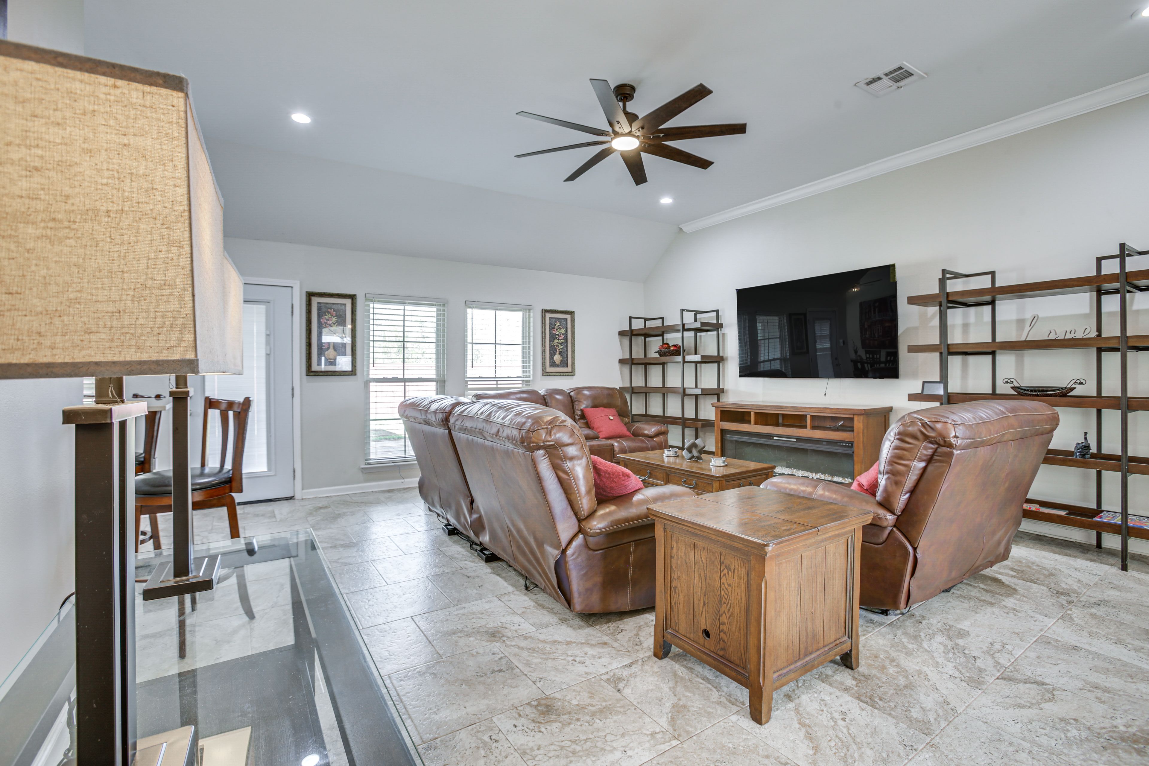 Living Room | Smart TV | Electric Fireplace | Central Heating & A/C