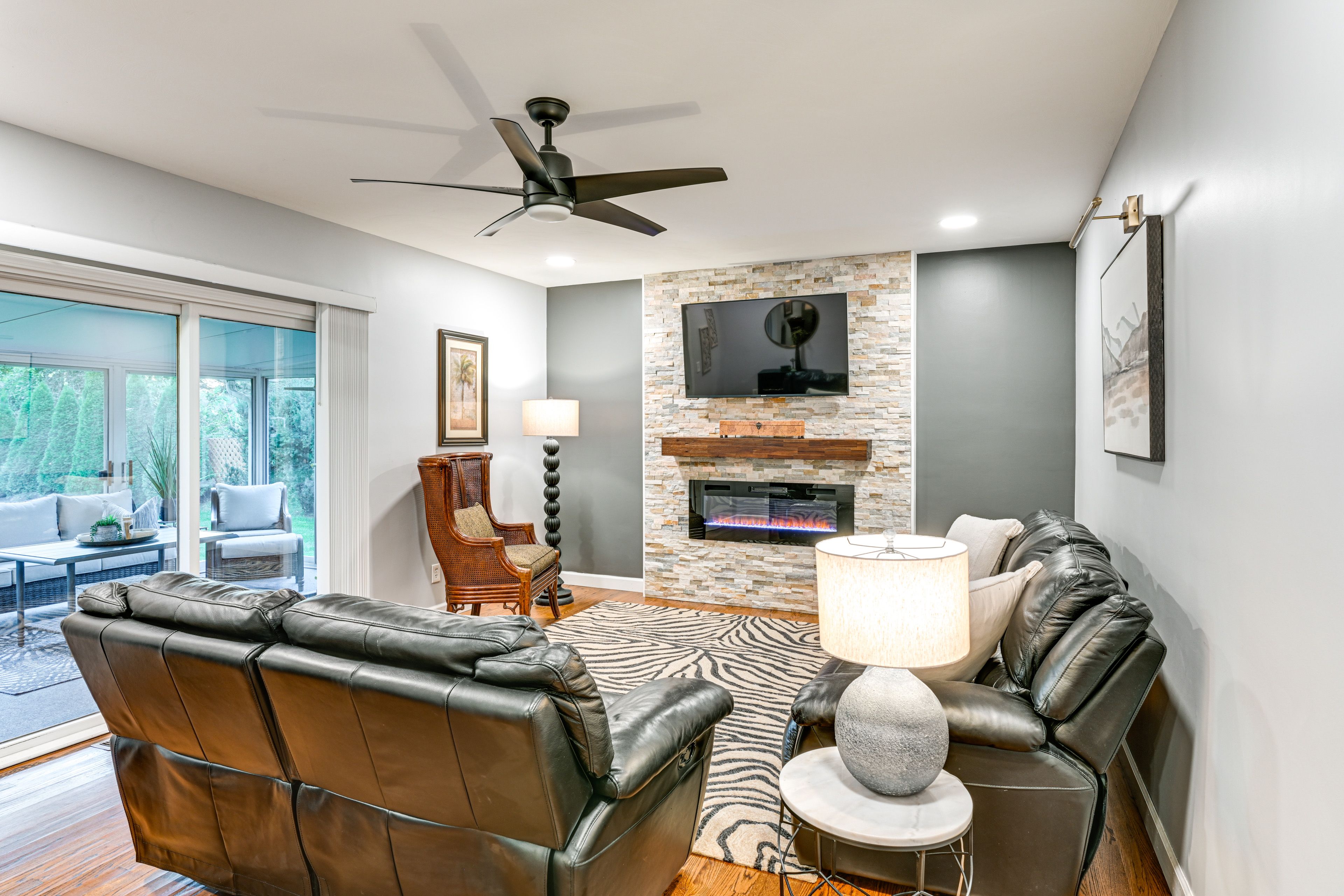 Back Living Area | Electric Fireplace | TV