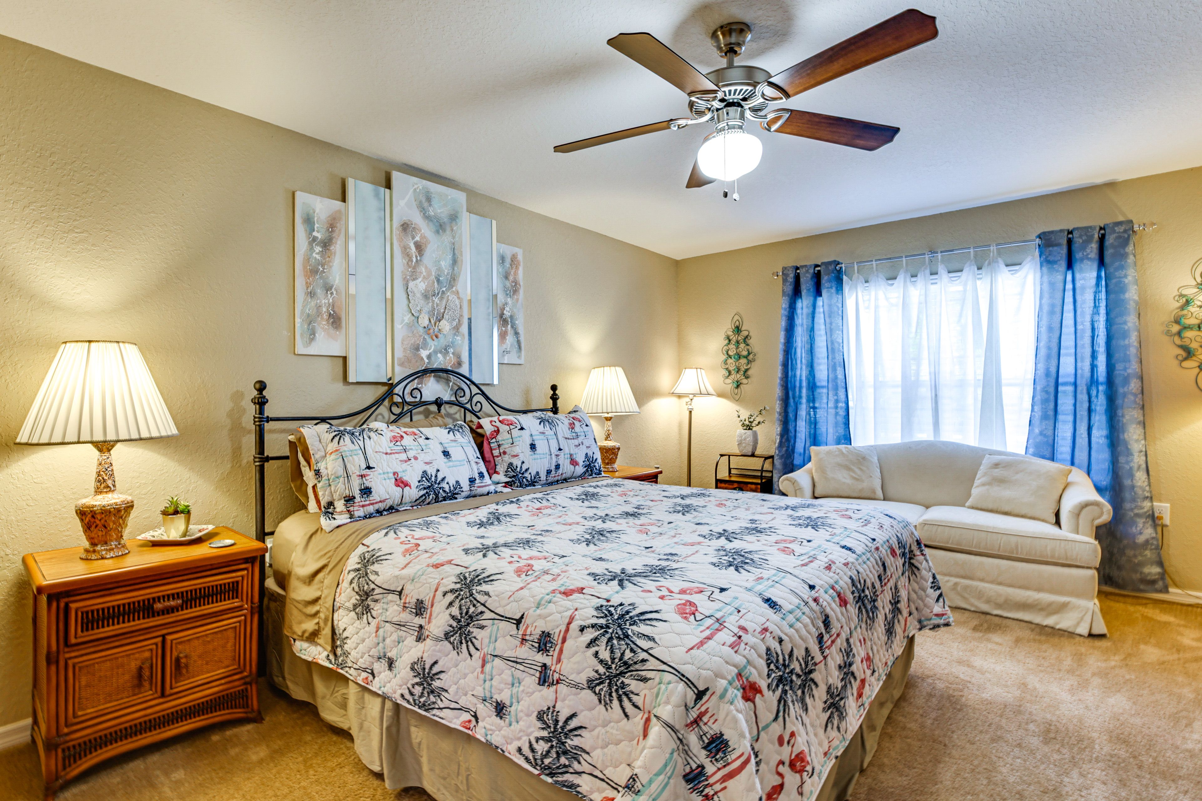 Bedroom 1 | King Bed | Full Sleeper Sofa | Linens Provided | 55" Smart TV