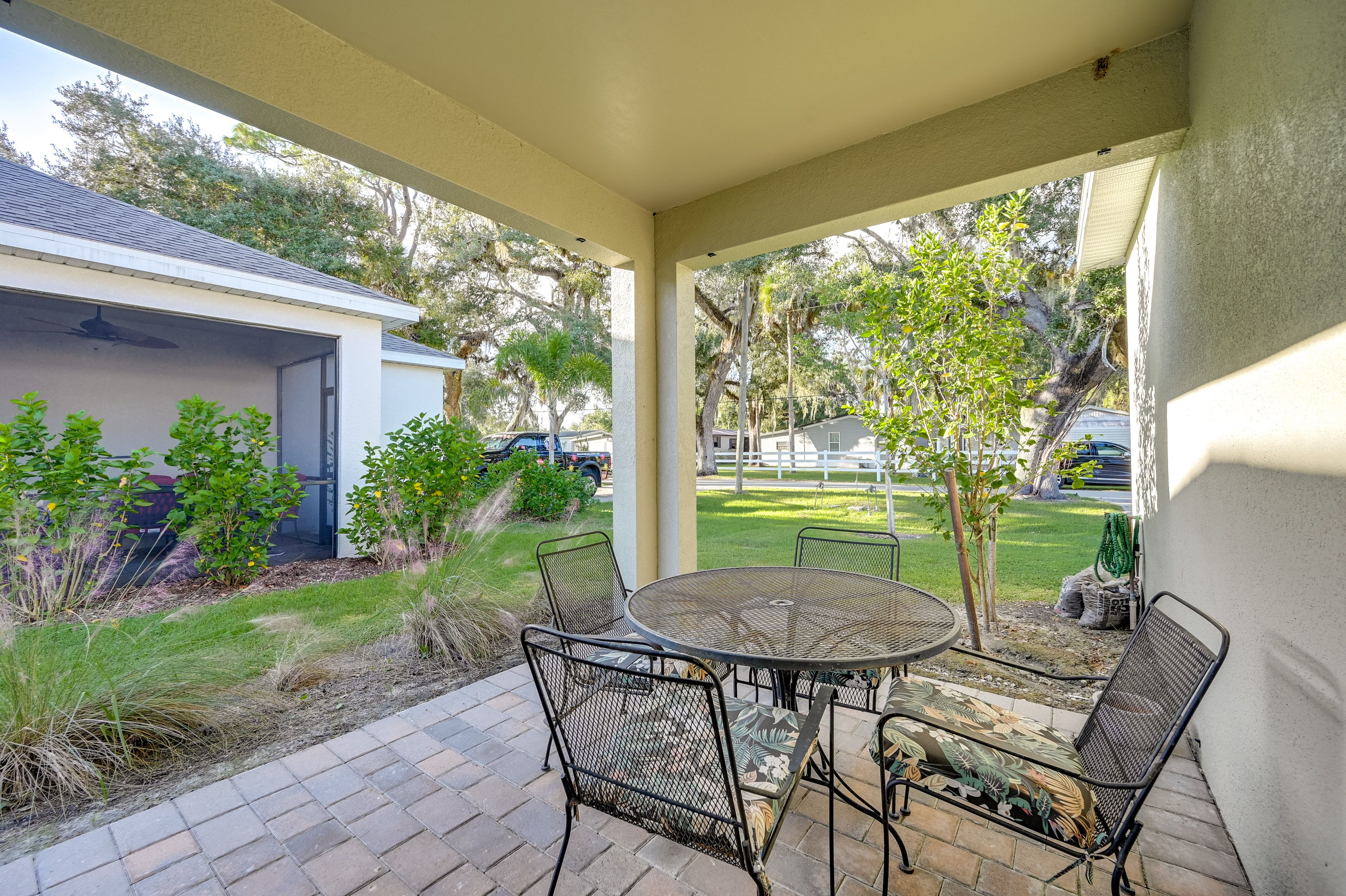 Covered Patio | Dining Area | Single-Story Home