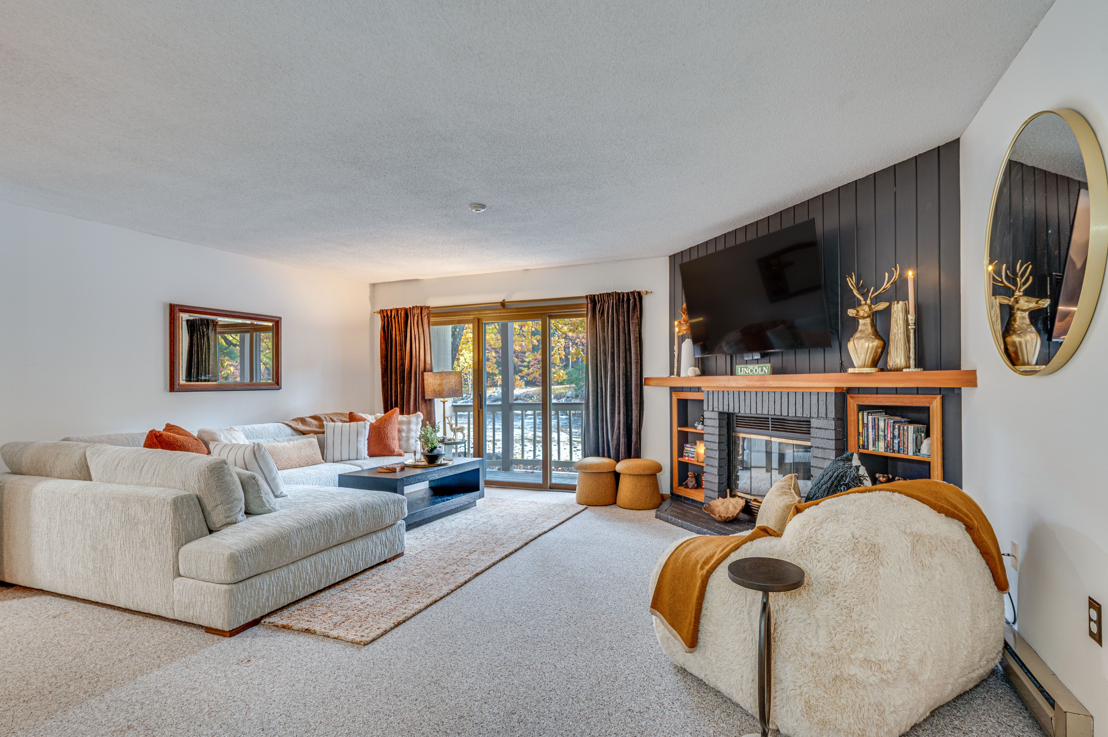 Living Area | Decorative Fireplace | TV | Books