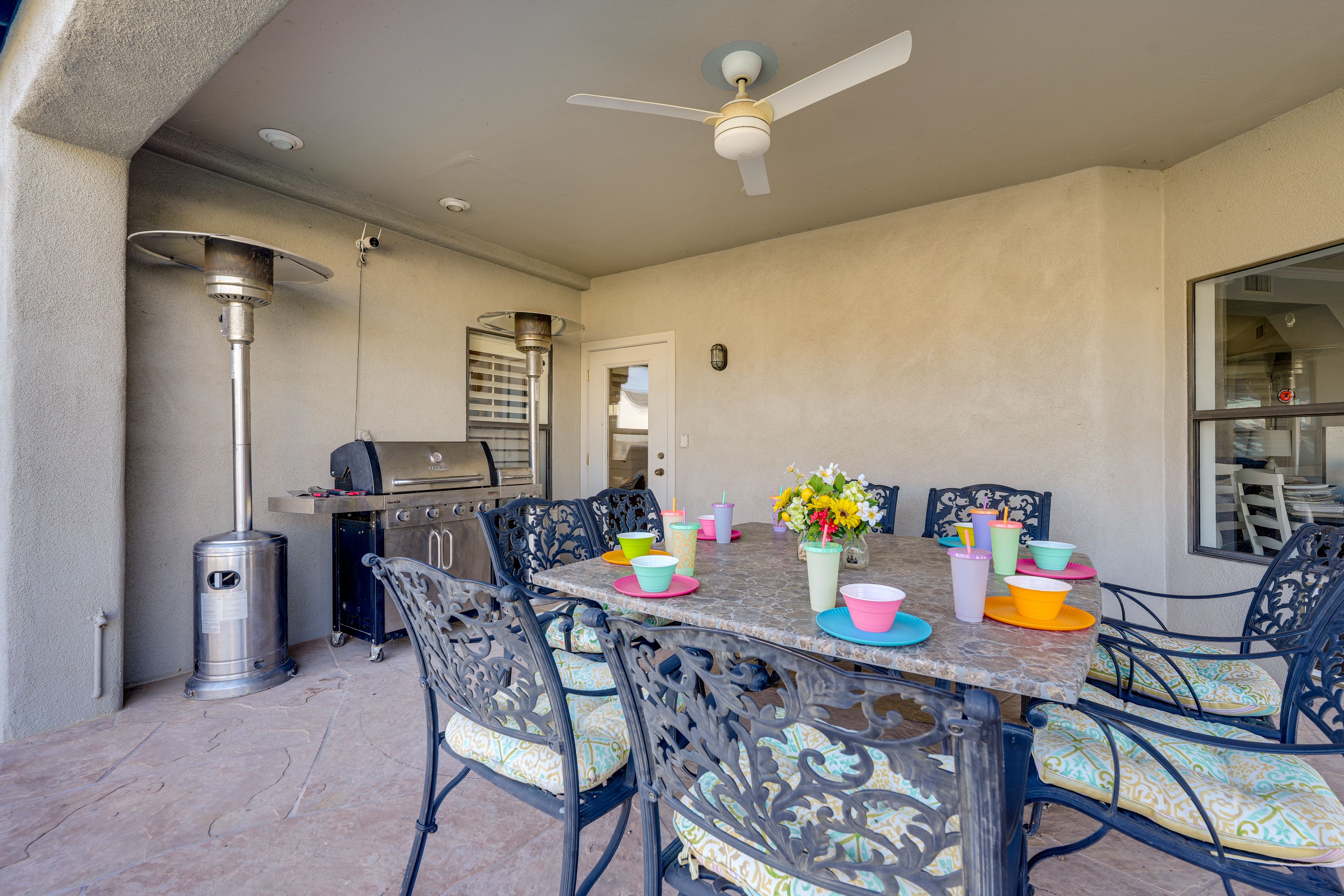 Private Patio | Gas Grill | Dining Area | Patio Heaters