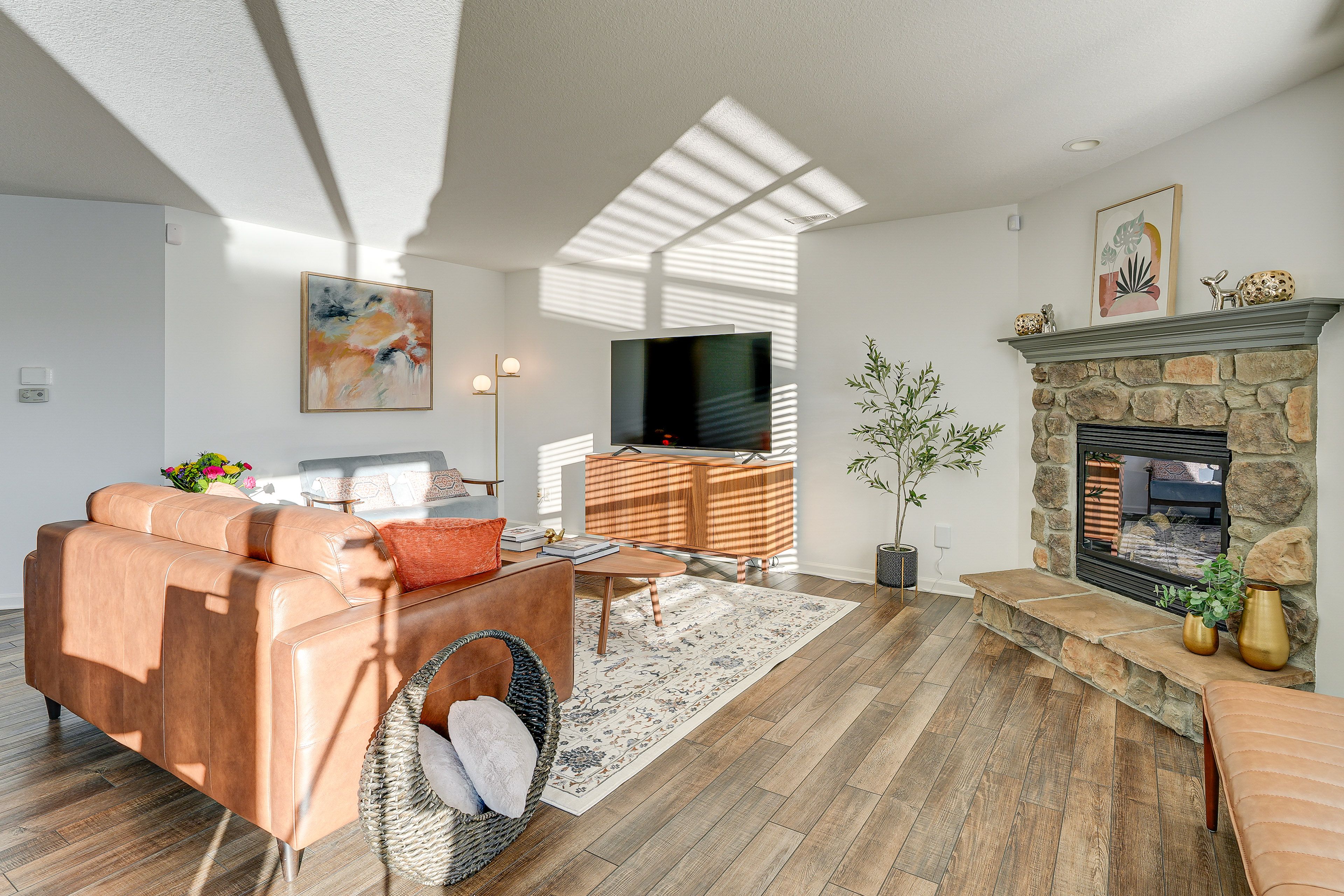 Living Room | Queen Sleeper Sofa | Smart TV | Decorative Fireplace